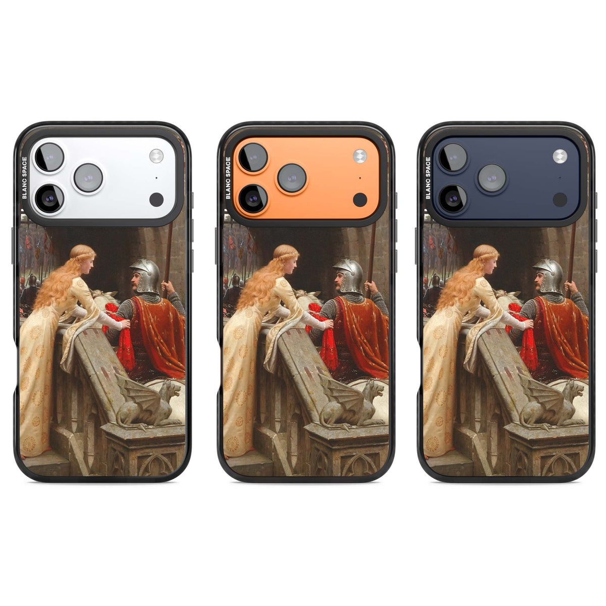 God Speed fine art iPhone case featuring Edmund Blair Leighton's medieval knight and lady beneath a stone archway | Clear Impact case for iPhone 17 Pro, iPhone 17 Pro Max