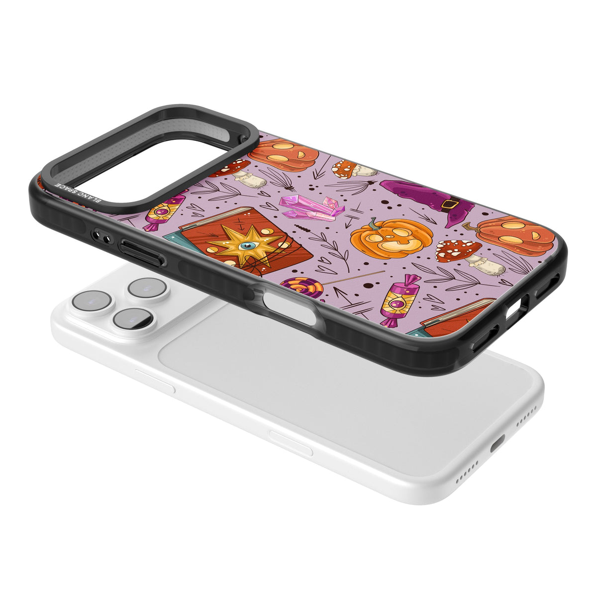 Witchy Cartoon Halloween Pattern iPhone 17 Pro Max Impact Black Phone Case angled