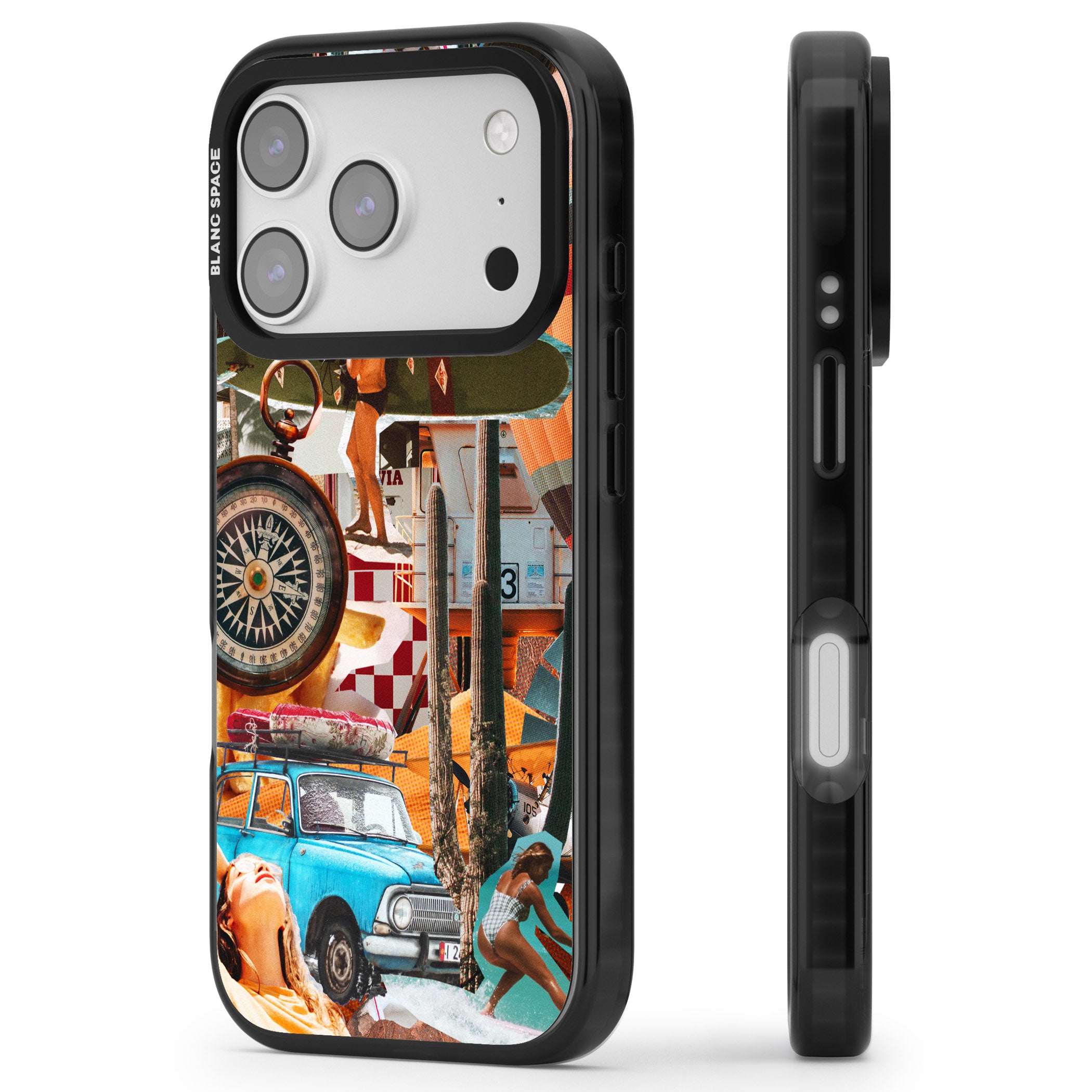 Vintage Collage: Road Trip iPhone 17 Pro Impact Black Phone Case Side Profile