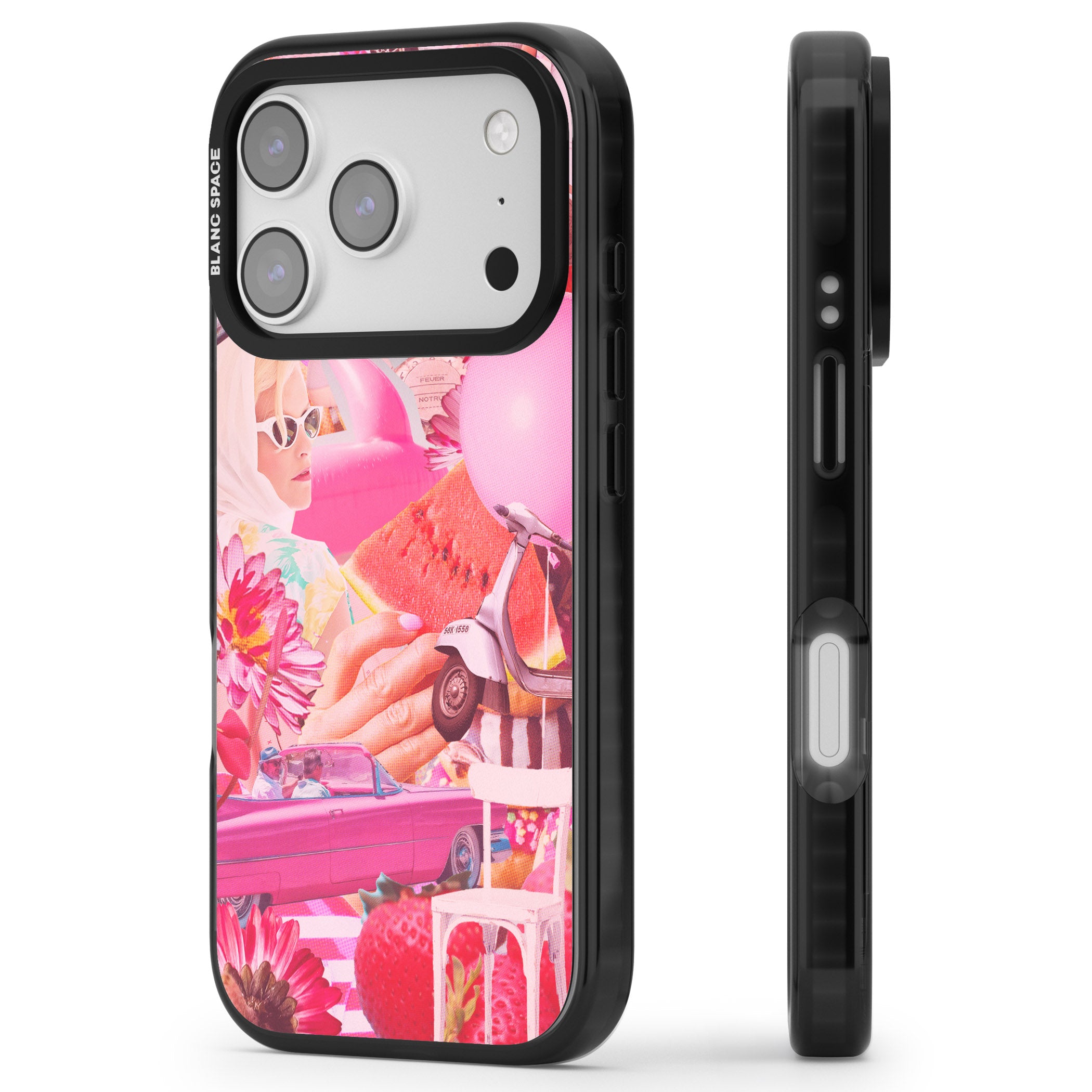 Retro Pink Glamour iPhone 17 Pro Impact Black Phone Case Side Profile