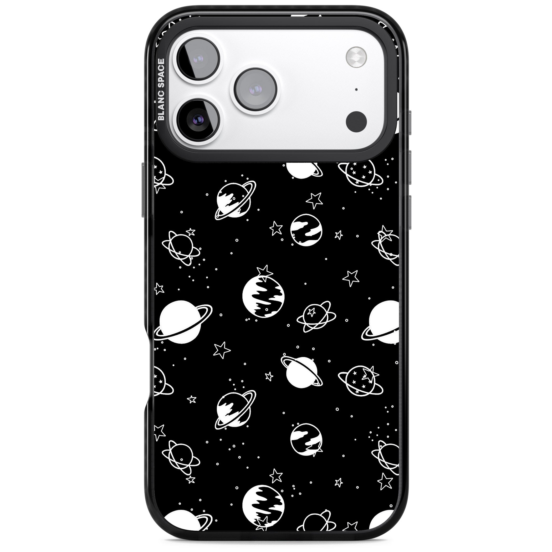 White Planets On Black iPhone 17 Pro Impact Black Phone Case