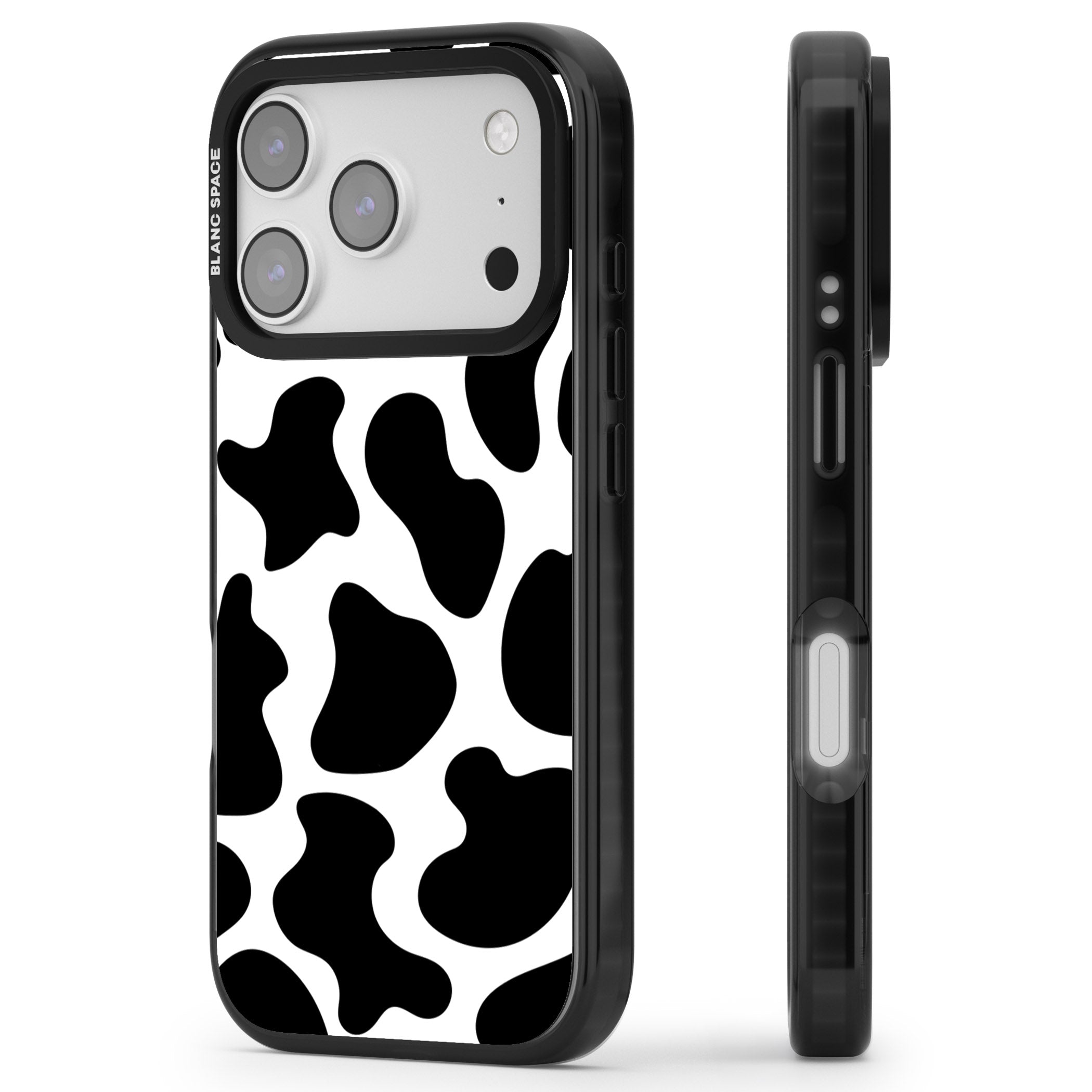 Cow Print iPhone 17 Pro Impact Black Phone Case Side Profile