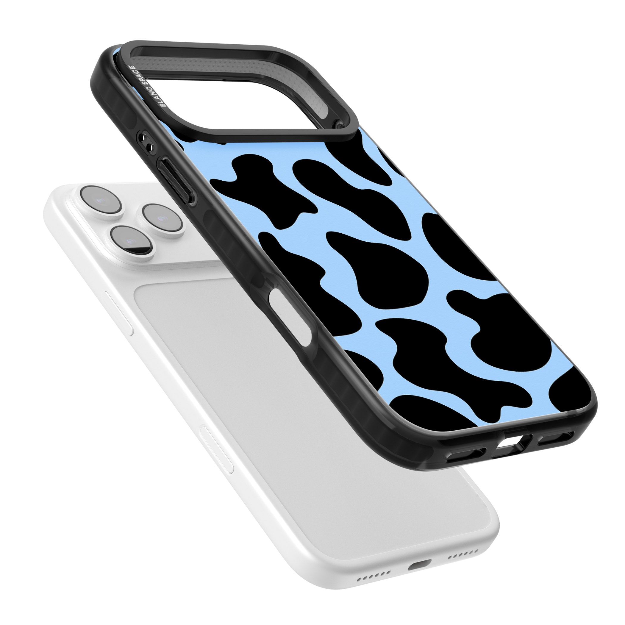 Blue And Black Cow Print iPhone 17 Pro Impact Black Phone Case Colours