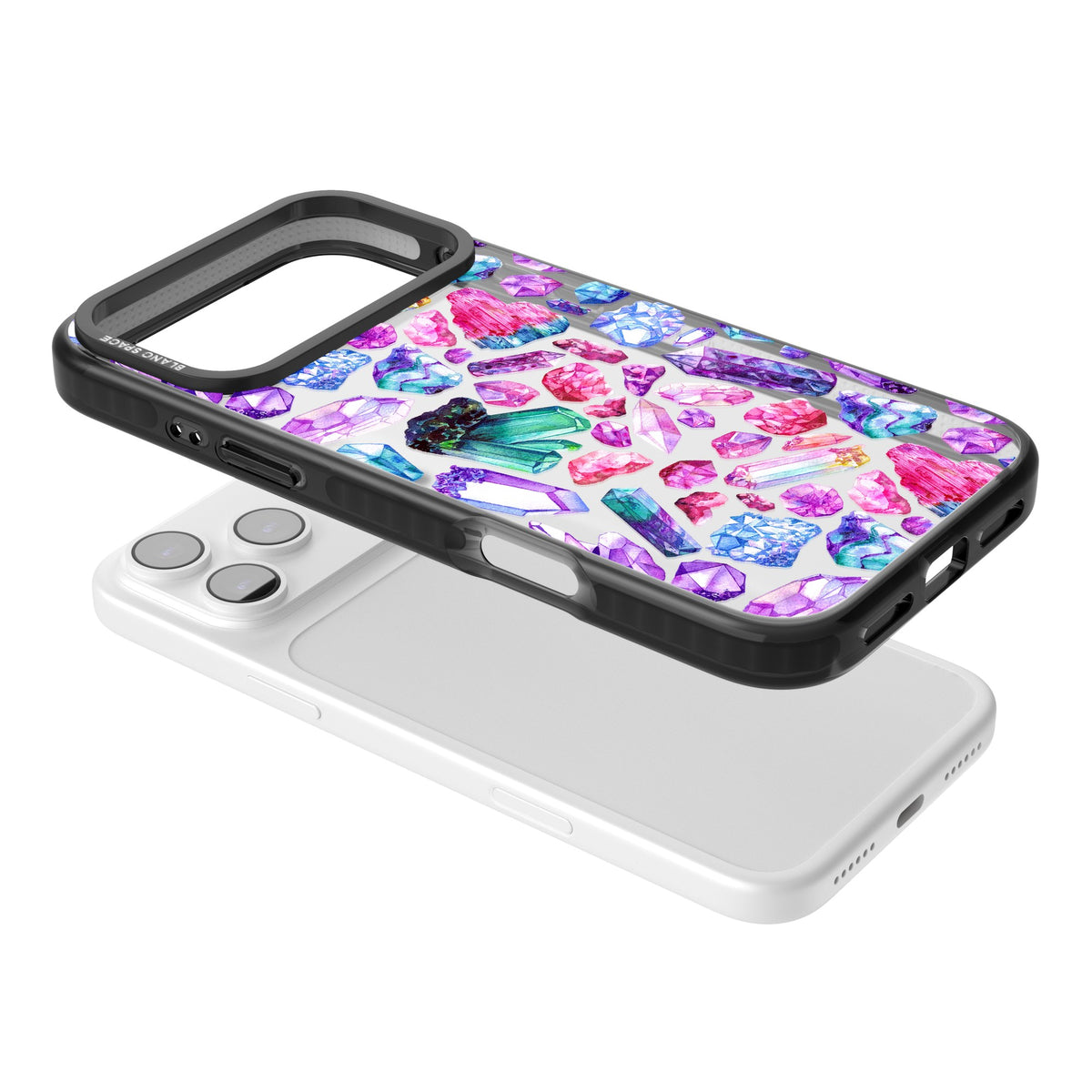 Rainbow Crystals iPhone 17 Pro Max Impact Black Phone Case angled