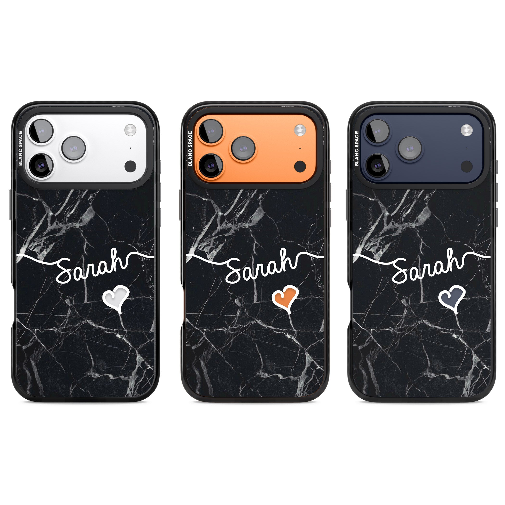 Personalised Black Marble Heart iPhone 17 Pro Impact Black Phone Case APT Impact Protection