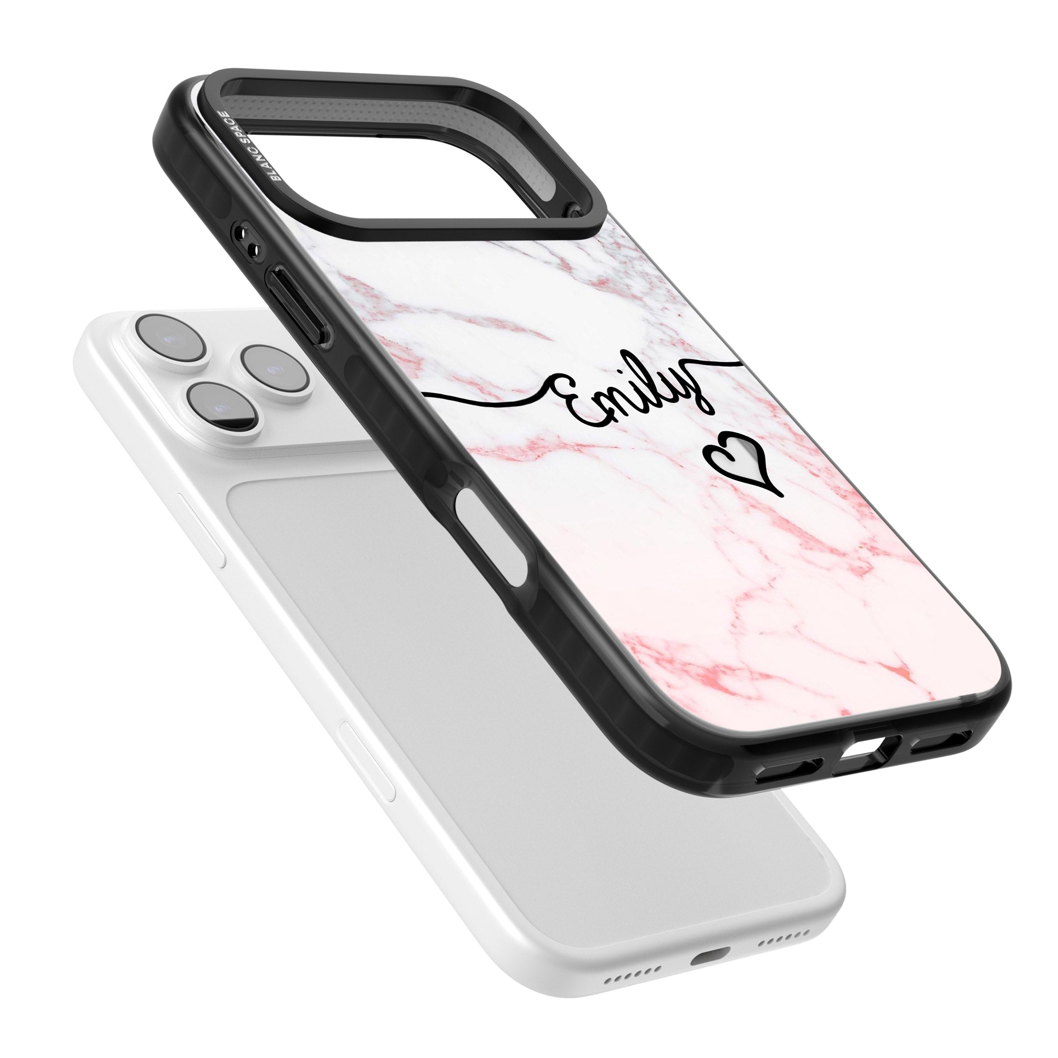 Personalised Pink Fade Marble Heart iPhone 17 Pro Impact Black Phone Case Colours