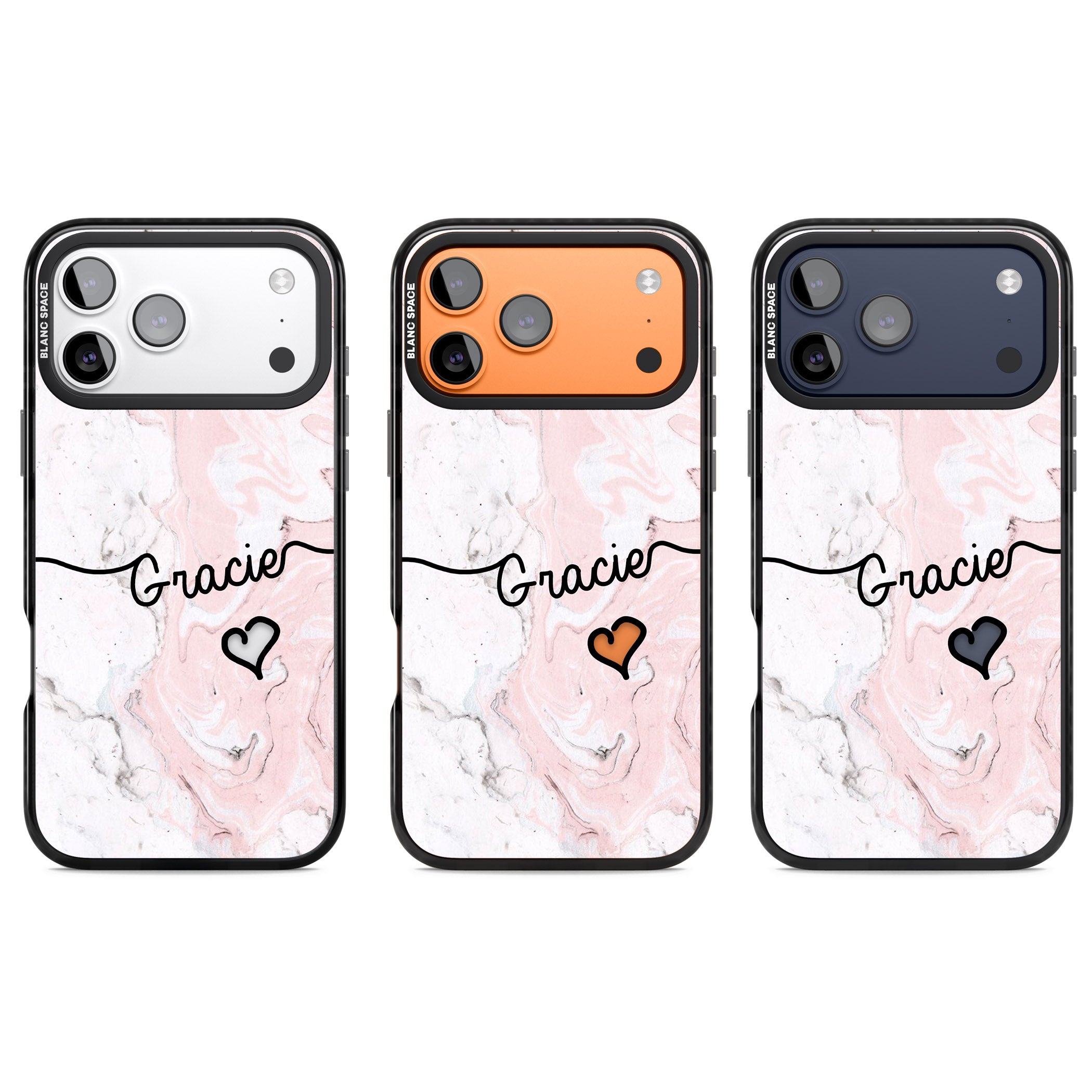 Personalised Pink Marble iPhone 17 Pro Impact Black Phone Case APT Impact Protection