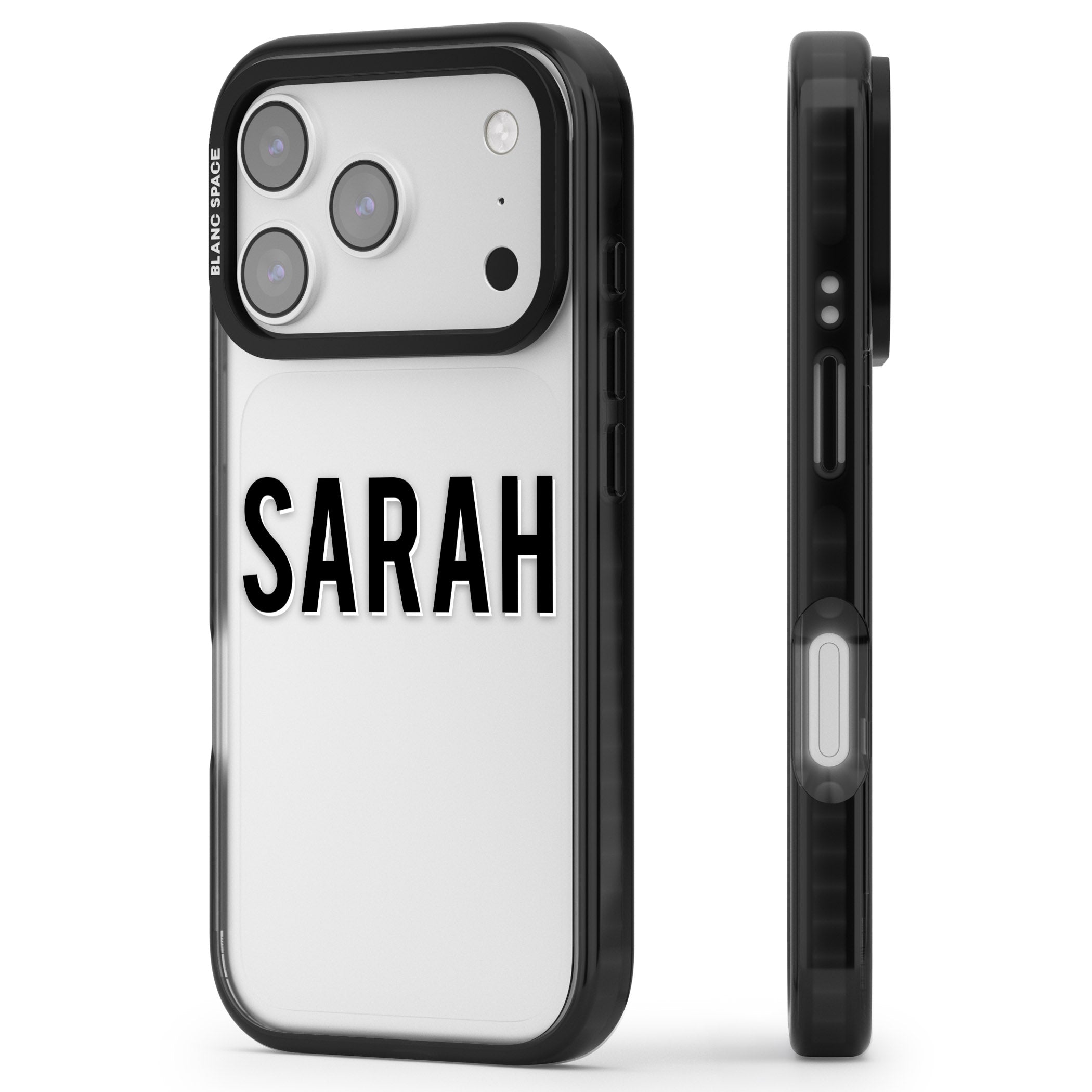 Personalised Clear Name iPhone 17 Pro Impact Black Phone Case Side Profile