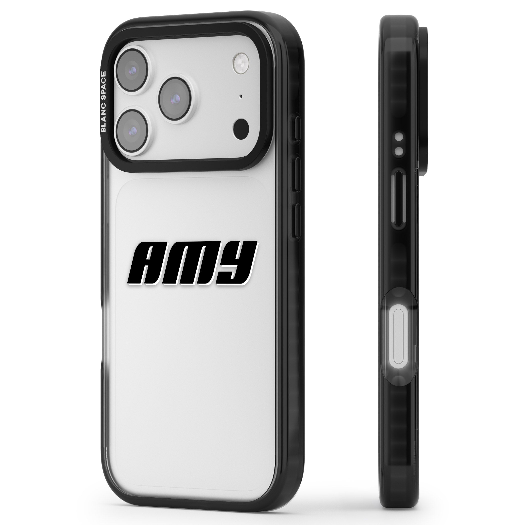 Personalised Bold Name iPhone 17 Pro Impact Black Phone Case Side Profile