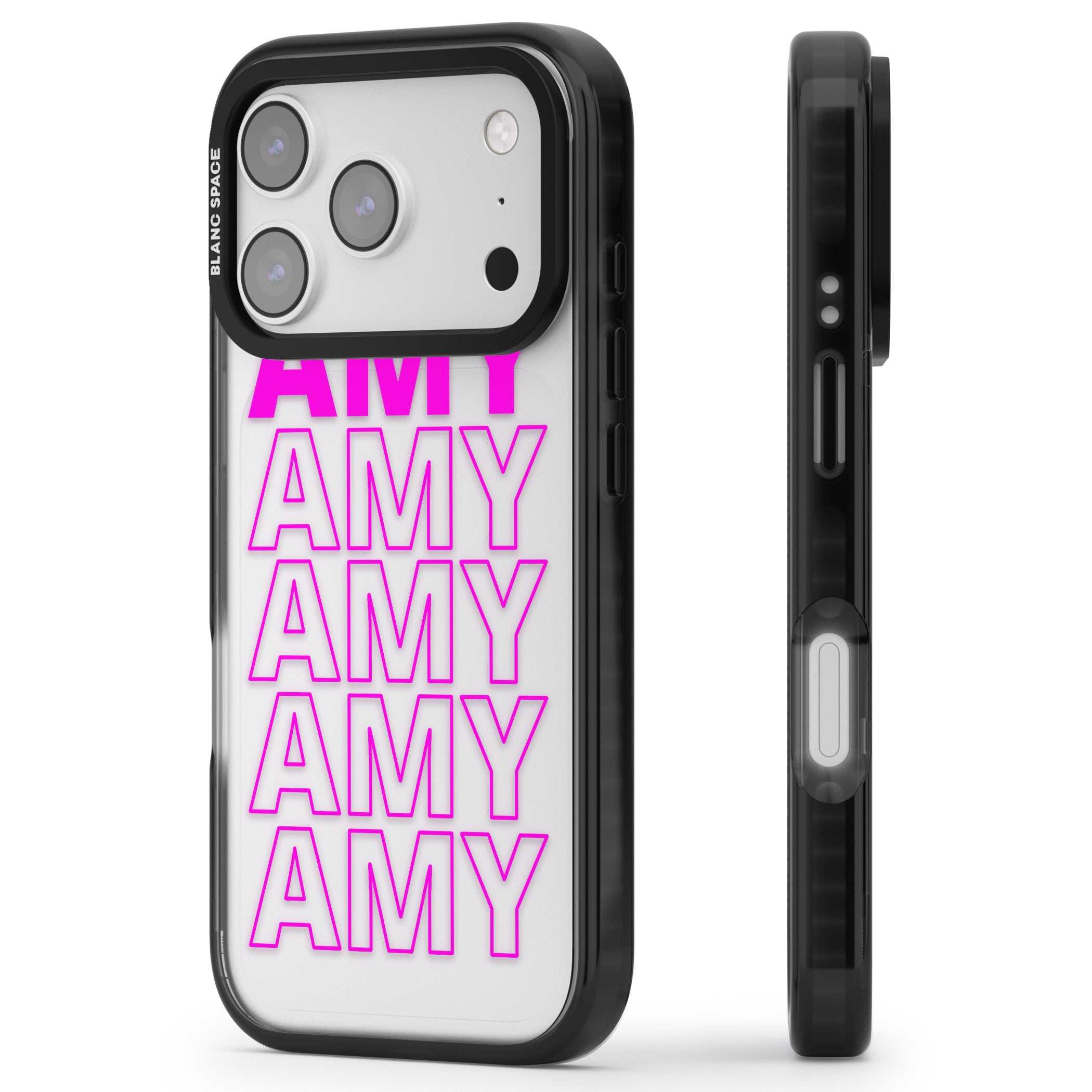 Personalised Bold Repeated Name iPhone 17 Pro Impact Black Phone Case Side Profile