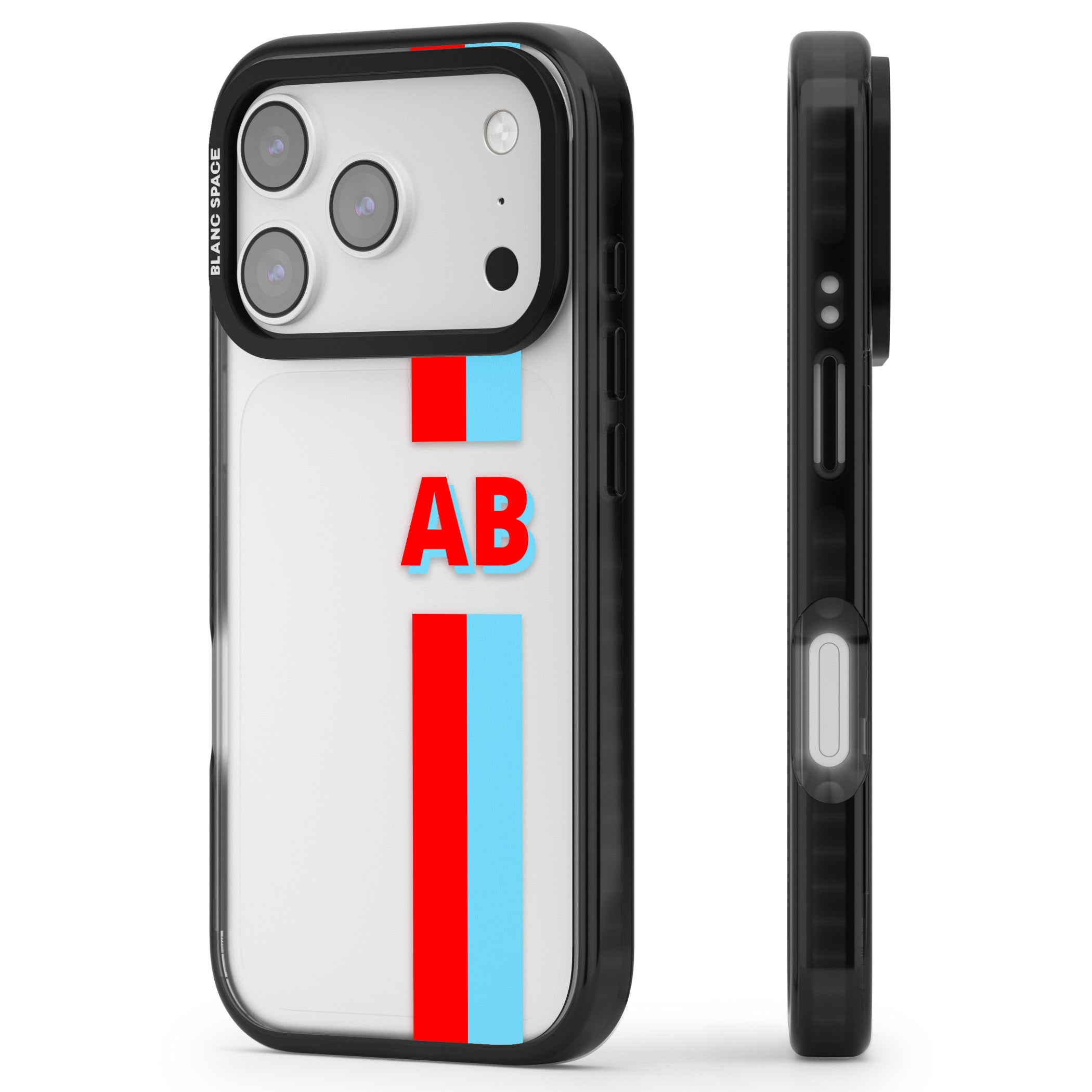 Personalised Bold Striped iPhone 17 Pro Impact Black Phone Case Side Profile