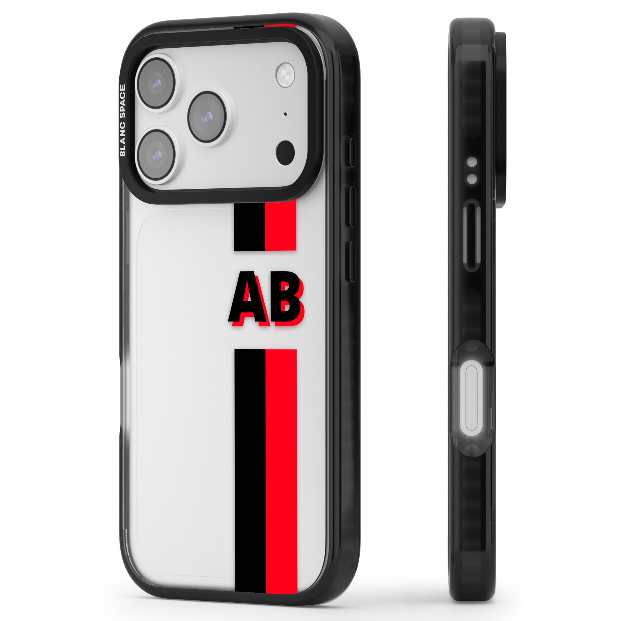 Personalised Bold Stripe iPhone 17 Pro Impact Black Phone Case Side Profile