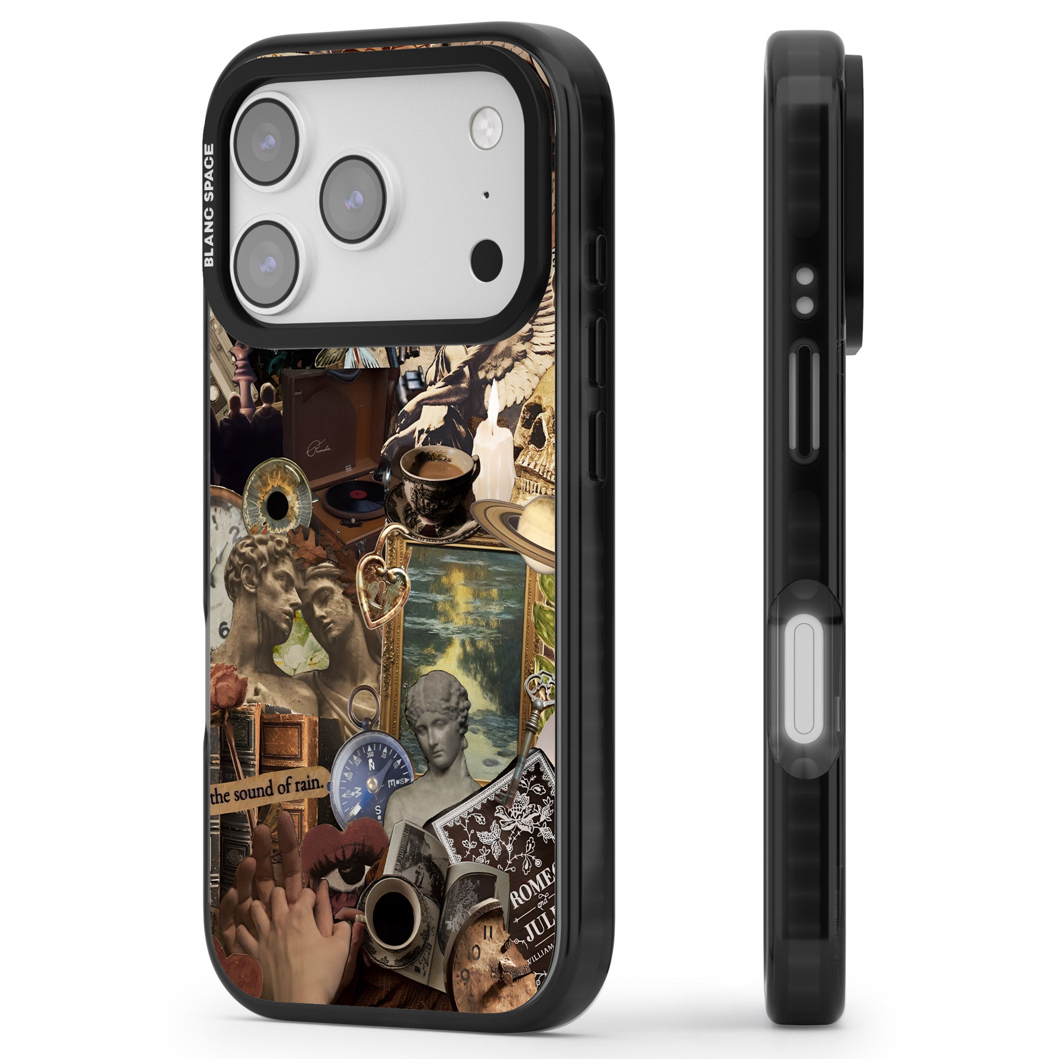 Vintage Academia Collage iPhone 17 Pro Impact Black Phone Case Side Profile