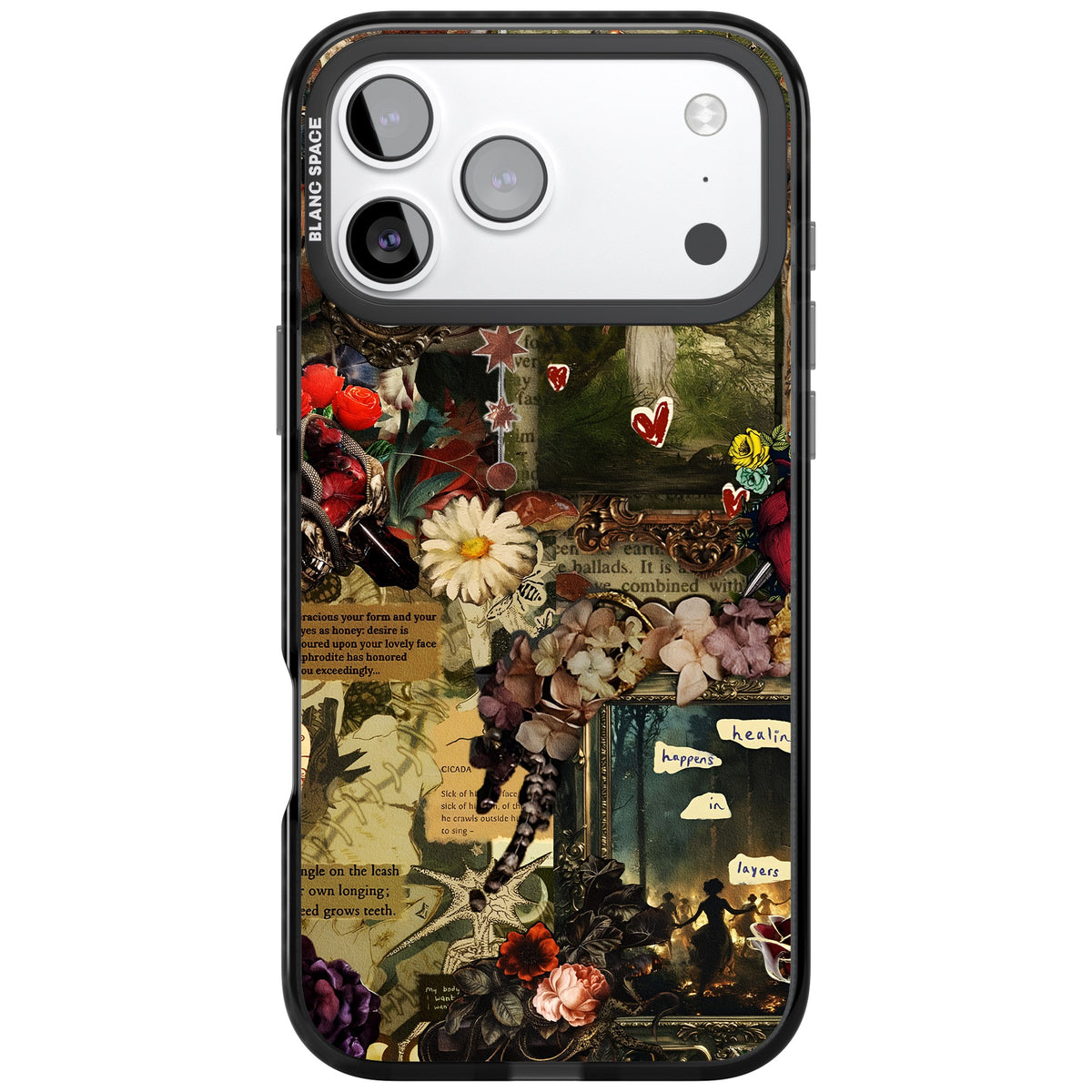 Textbook Romance Collage iPhone 17 Pro Max Impact Black Phone Case front