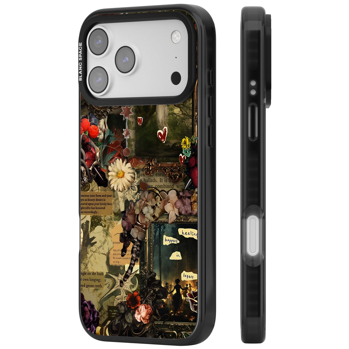 Textbook Romance Collage iPhone 17 Pro Max Impact Black Phone Case side