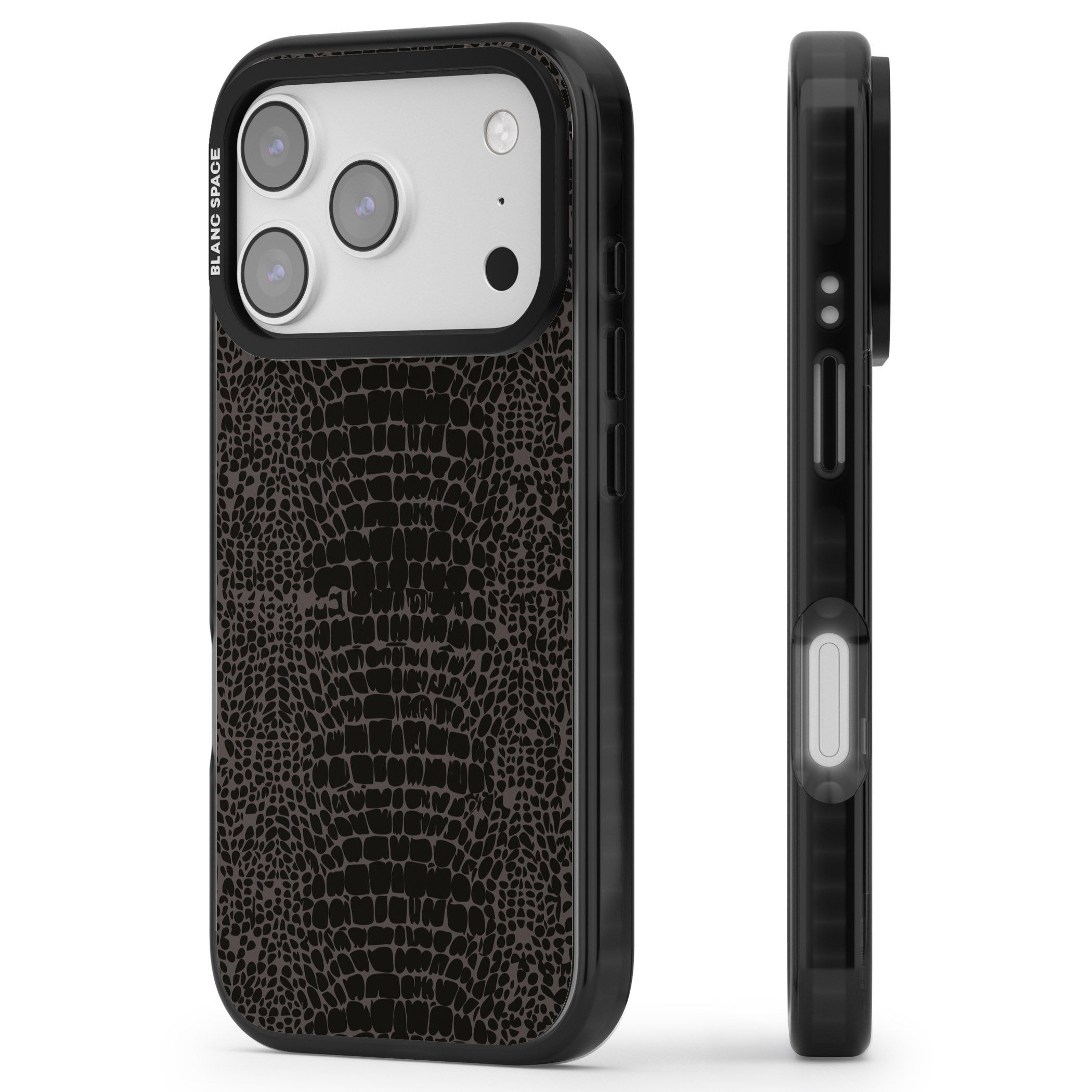 Dark Animal Print Snake Skin iPhone 17 Pro Impact Black Phone Case Side Profile