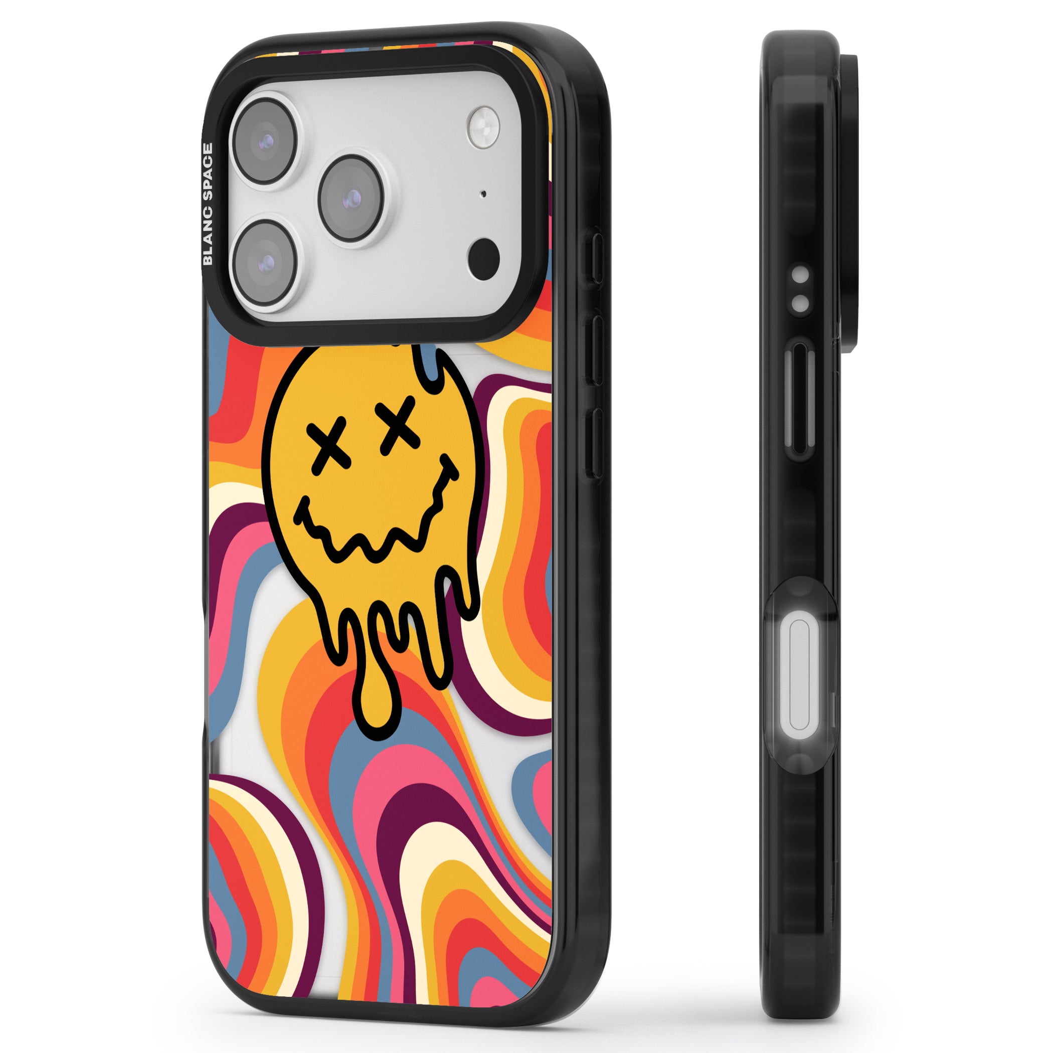 Trippy Face Melt iPhone 17 Pro Impact Black Phone Case Side Profile