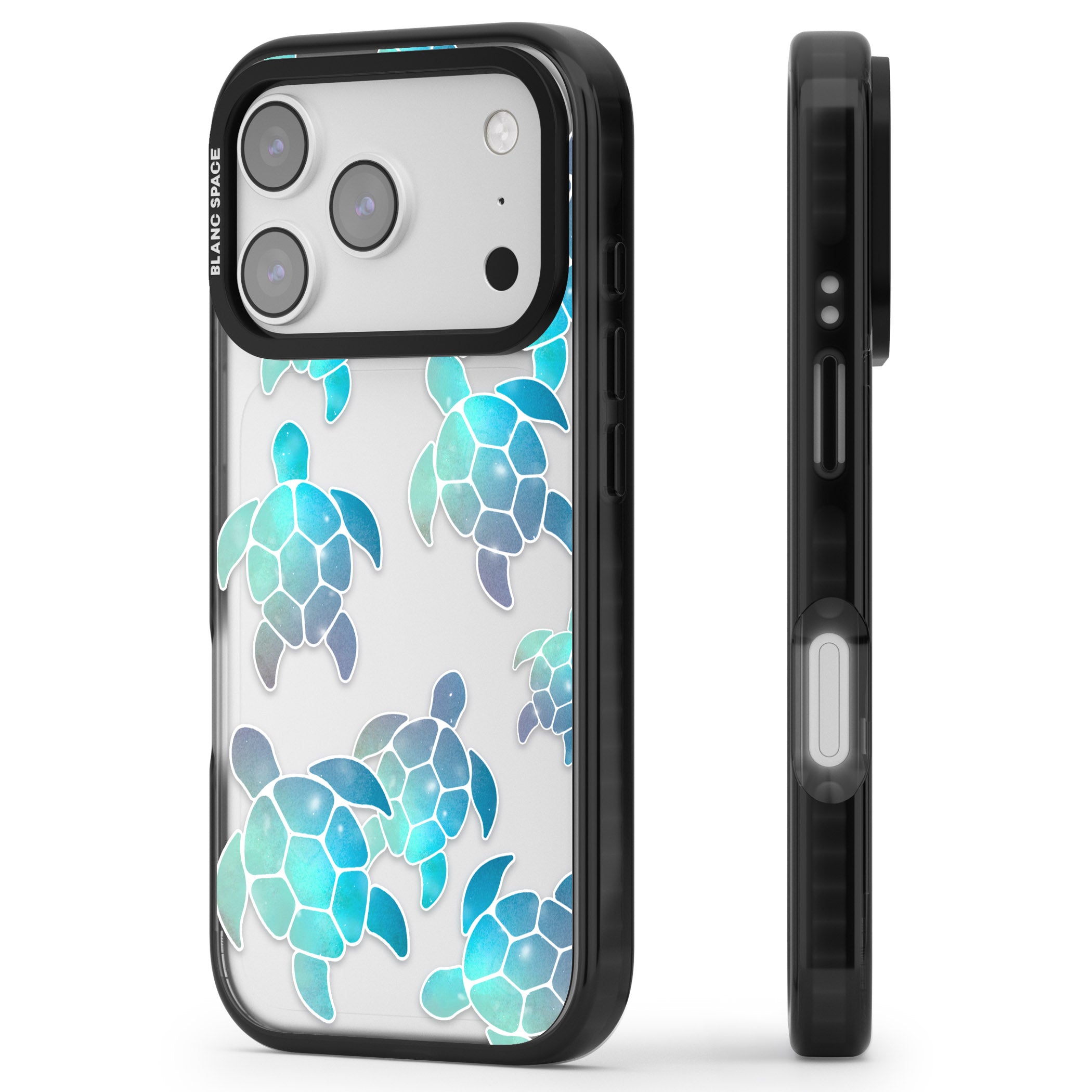 Aqua Space Turtles iPhone 17 Pro Impact Black Phone Case Side Profile