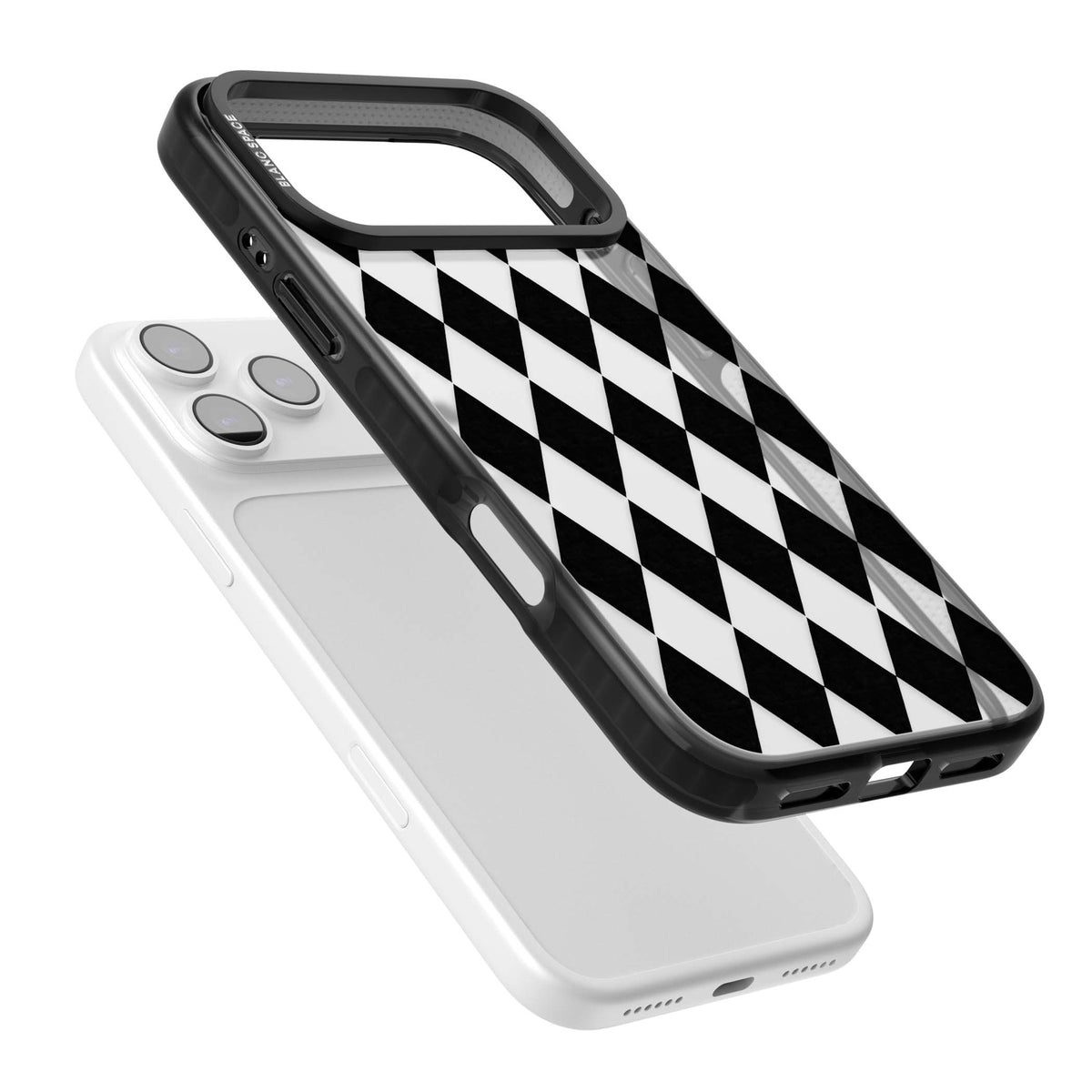Black Diamonds monochrome iPhone case featuring black and white diamond checkered harlequin pattern | Clear Impact case for iPhone 17 Pro, iPhone 17 Pro Max