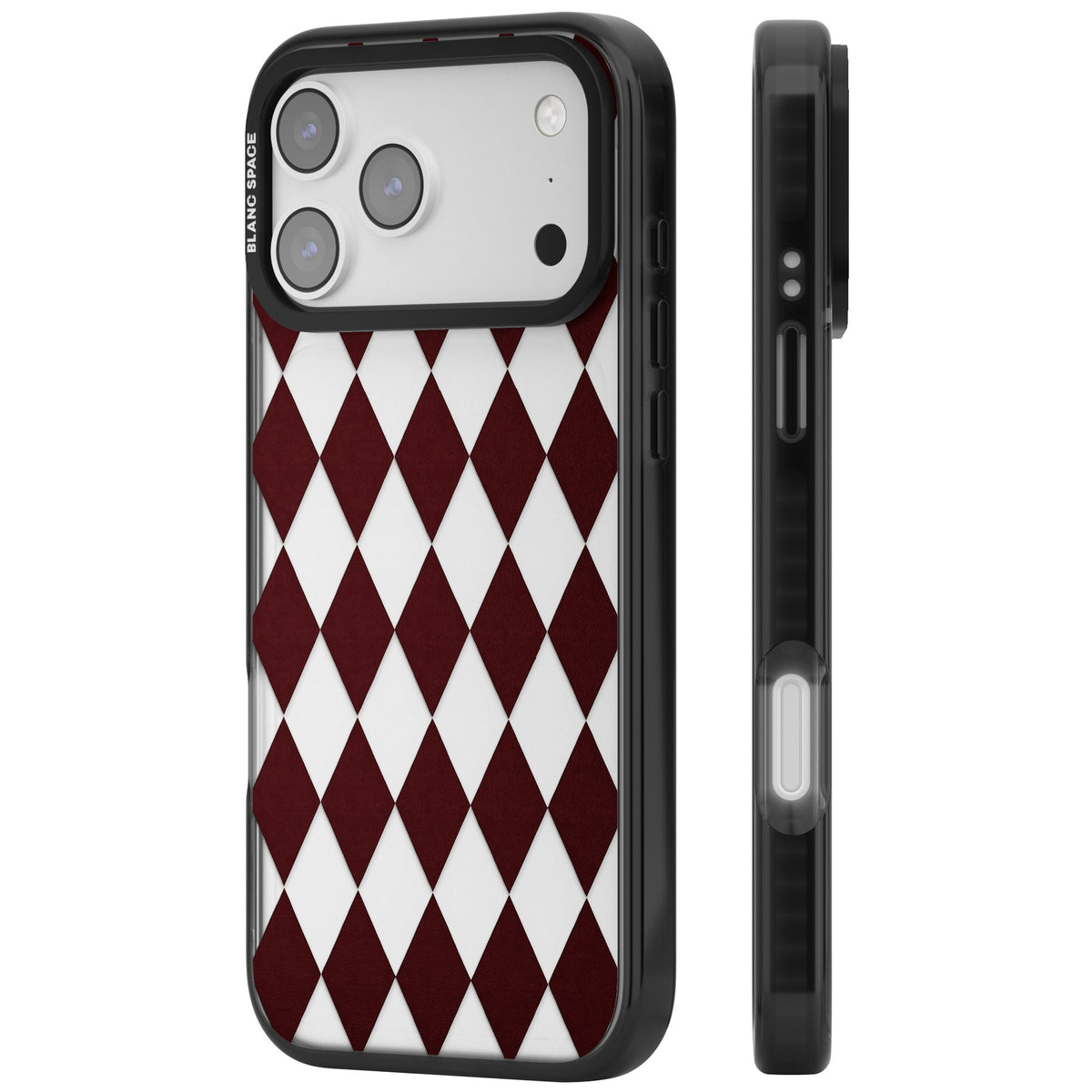 Burgundy Diamonds iPhone 17 Pro Max Impact Black Phone Case side