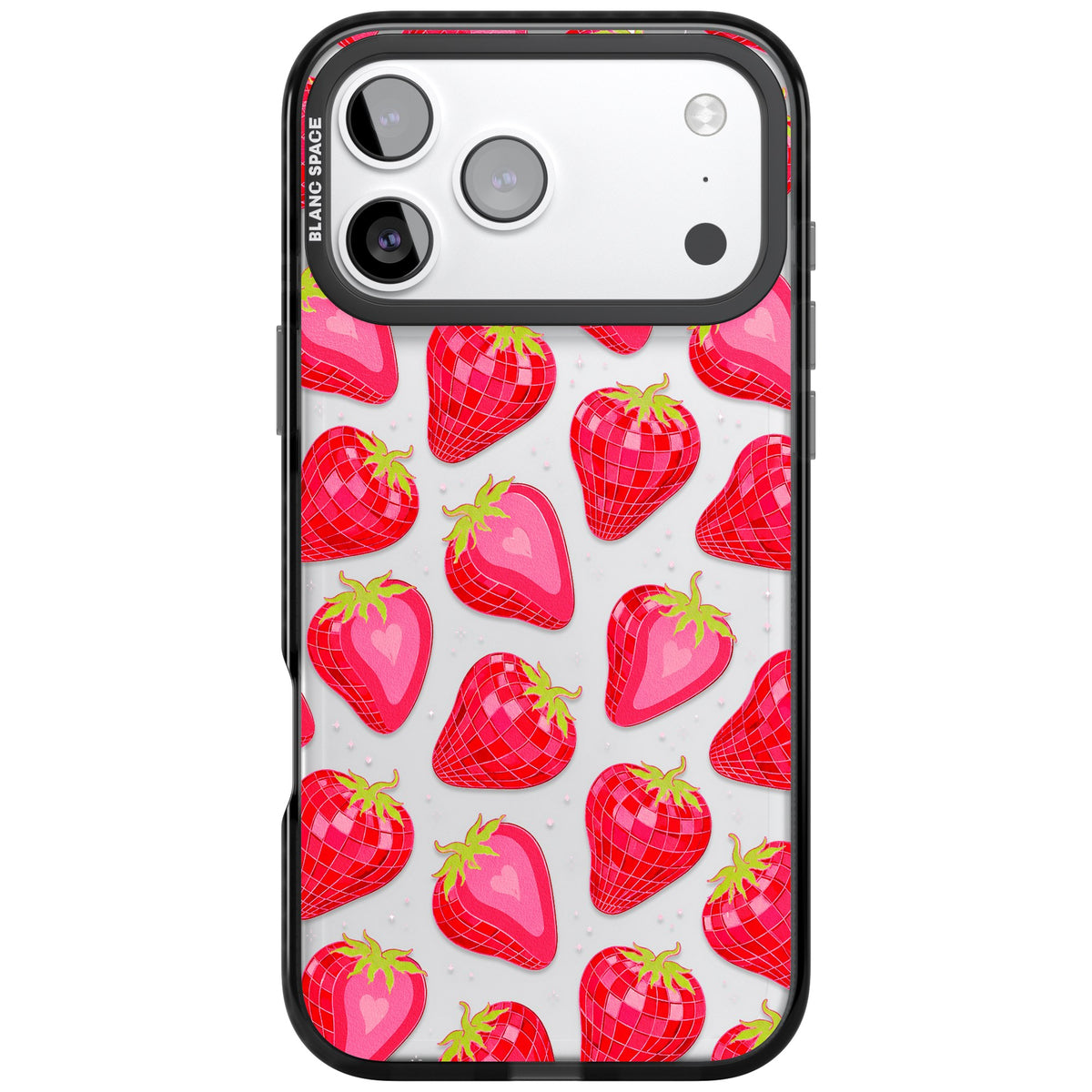 Disco Strawberry iPhone 17 Pro Max Impact Black Phone Case front
