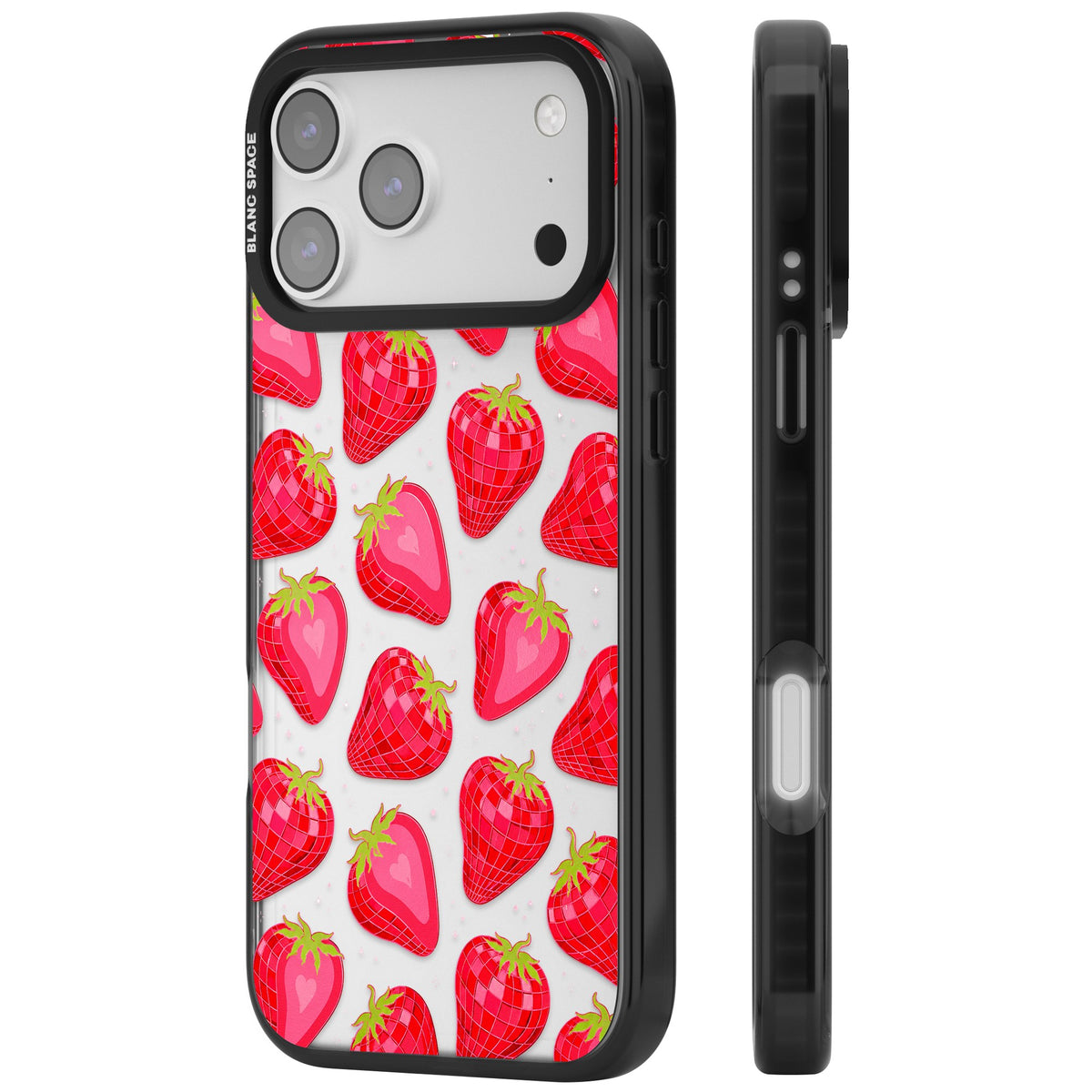 Disco Strawberry iPhone 17 Pro Max Impact Black Phone Case side