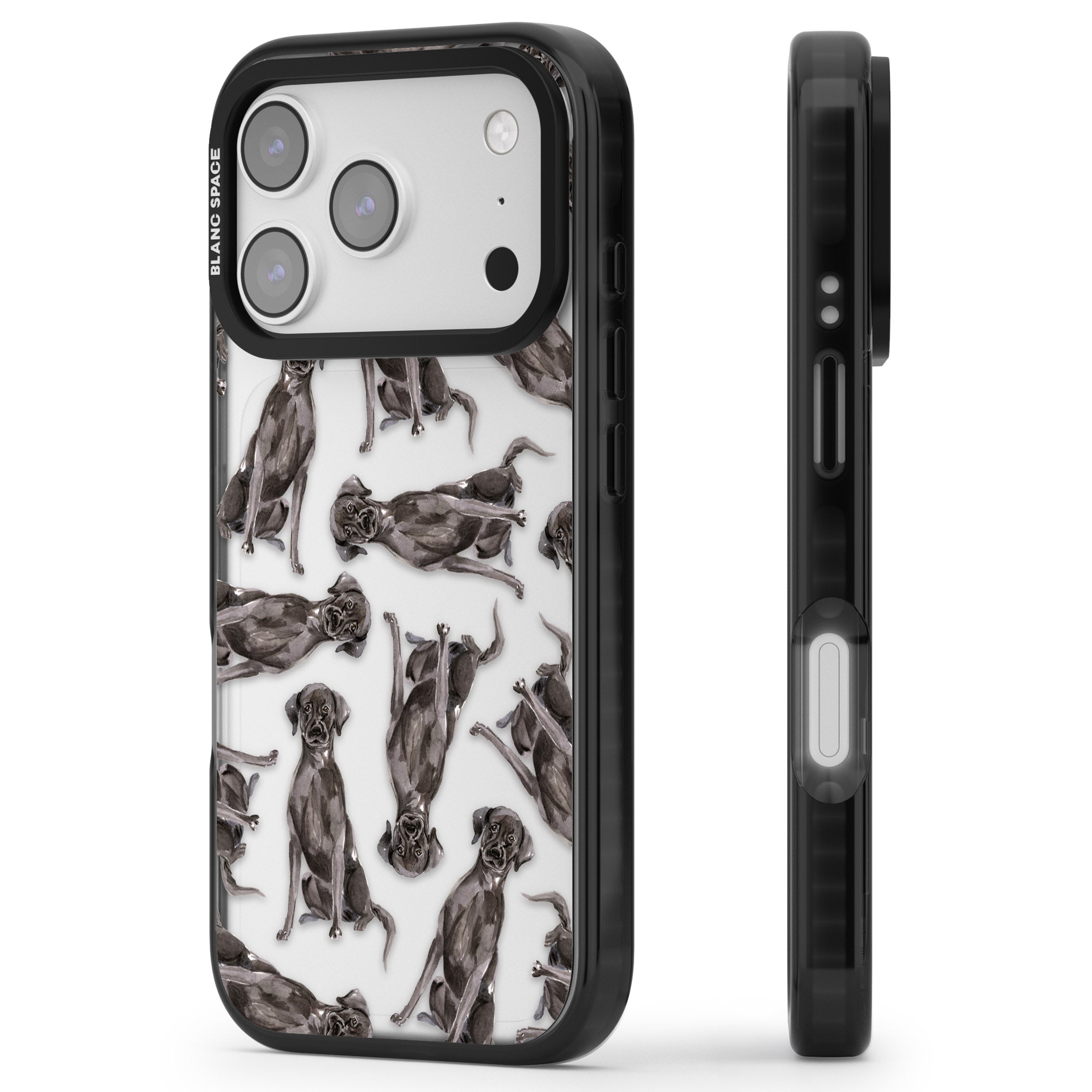 Black Labrador Watercolor Pattern iPhone 17 Pro Impact Black Phone Case Side Profile
