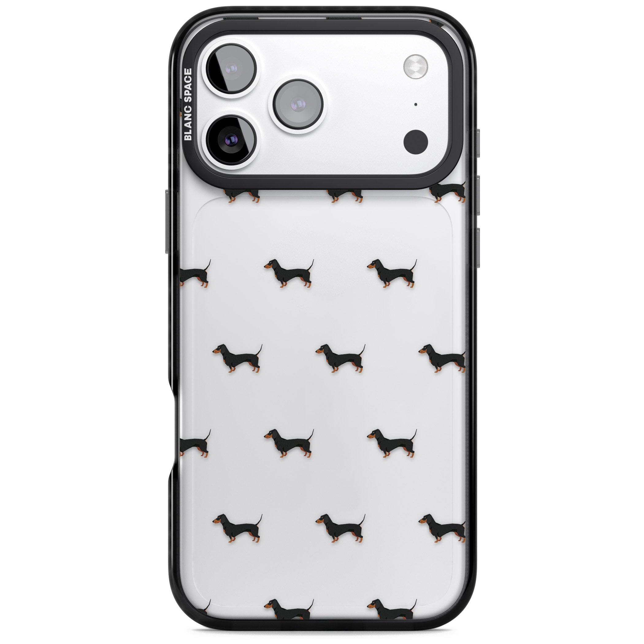 Dachshund Pattern Clear iPhone 17 Pro Impact Black Phone Case