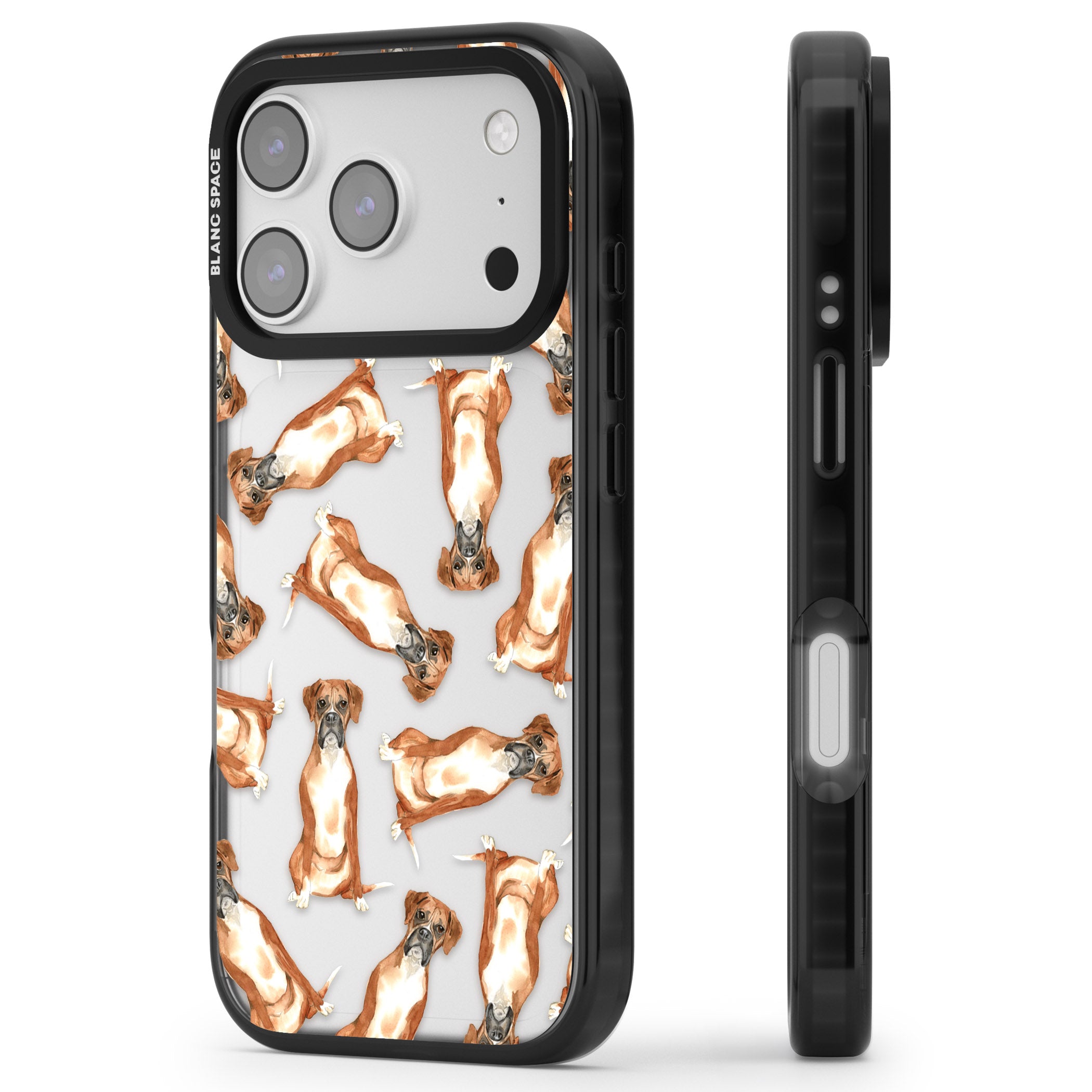Boxer Watercolor Dog Pattern iPhone 17 Pro Impact Black Phone Case Side Profile