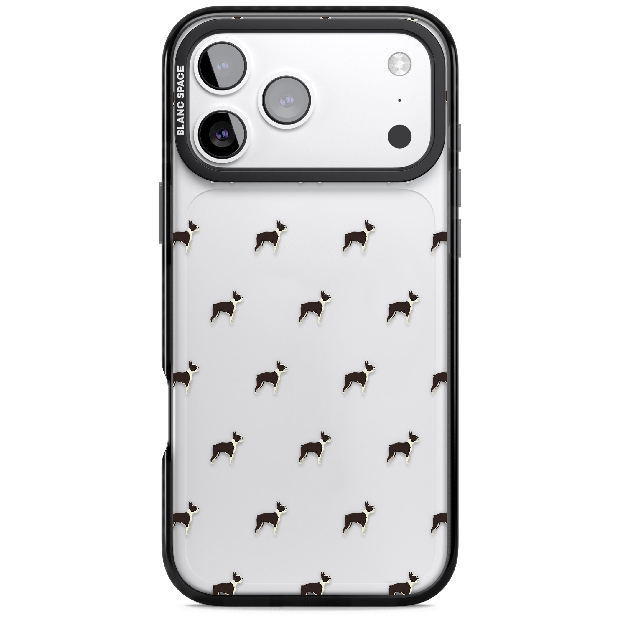 Boston Terrier Pattern iPhone 17 Pro Impact Black Phone Case