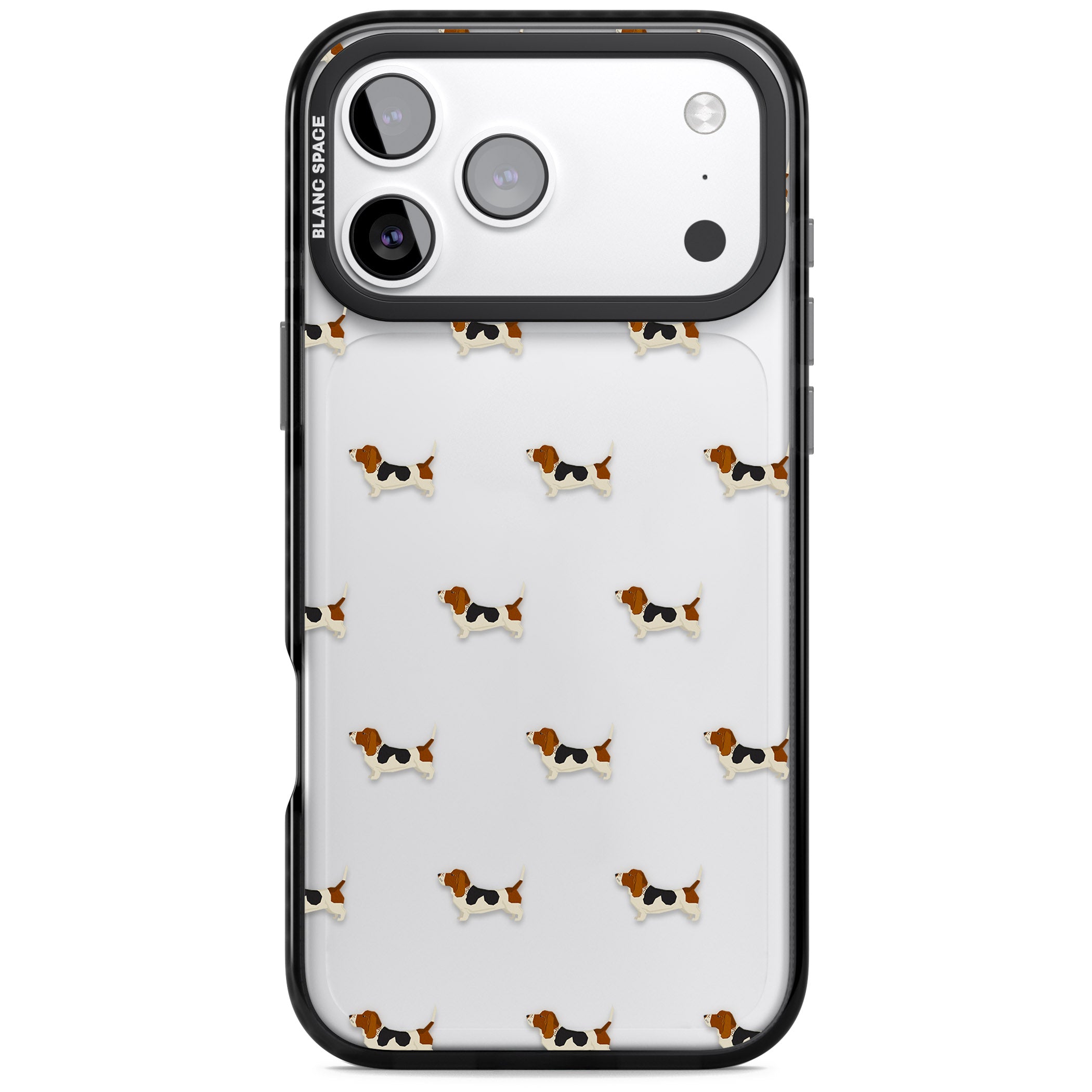 Basset Hound Pattern iPhone 17 Pro Impact Black Phone Case