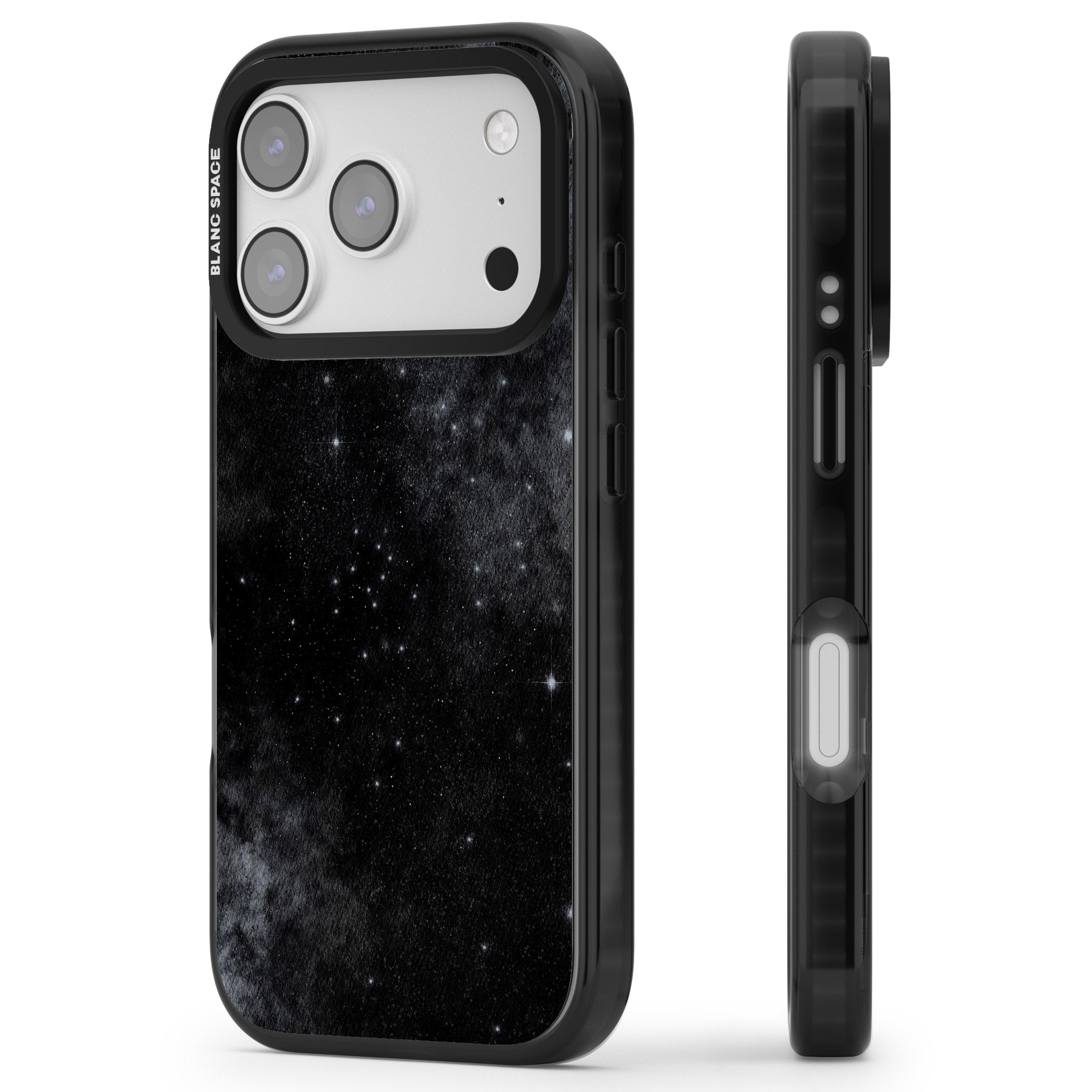 Night Sky Galaxies: Shimmering Stars iPhone 17 Pro Impact Black Phone Case Side Profile