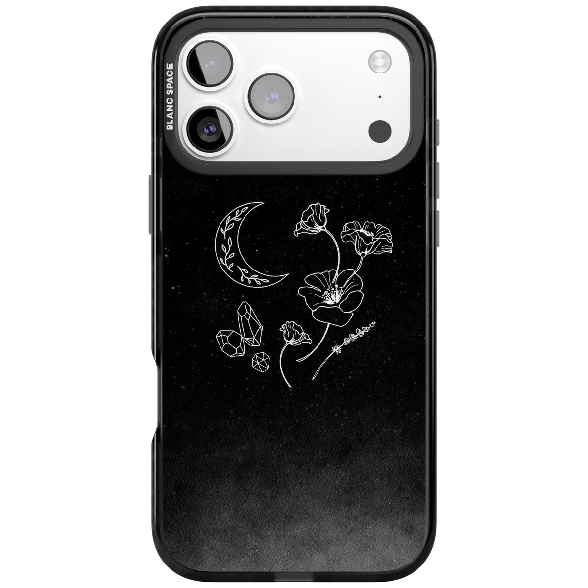 Midnight Moon Botanic iPhone 17 Pro Max Impact Black Phone Case front