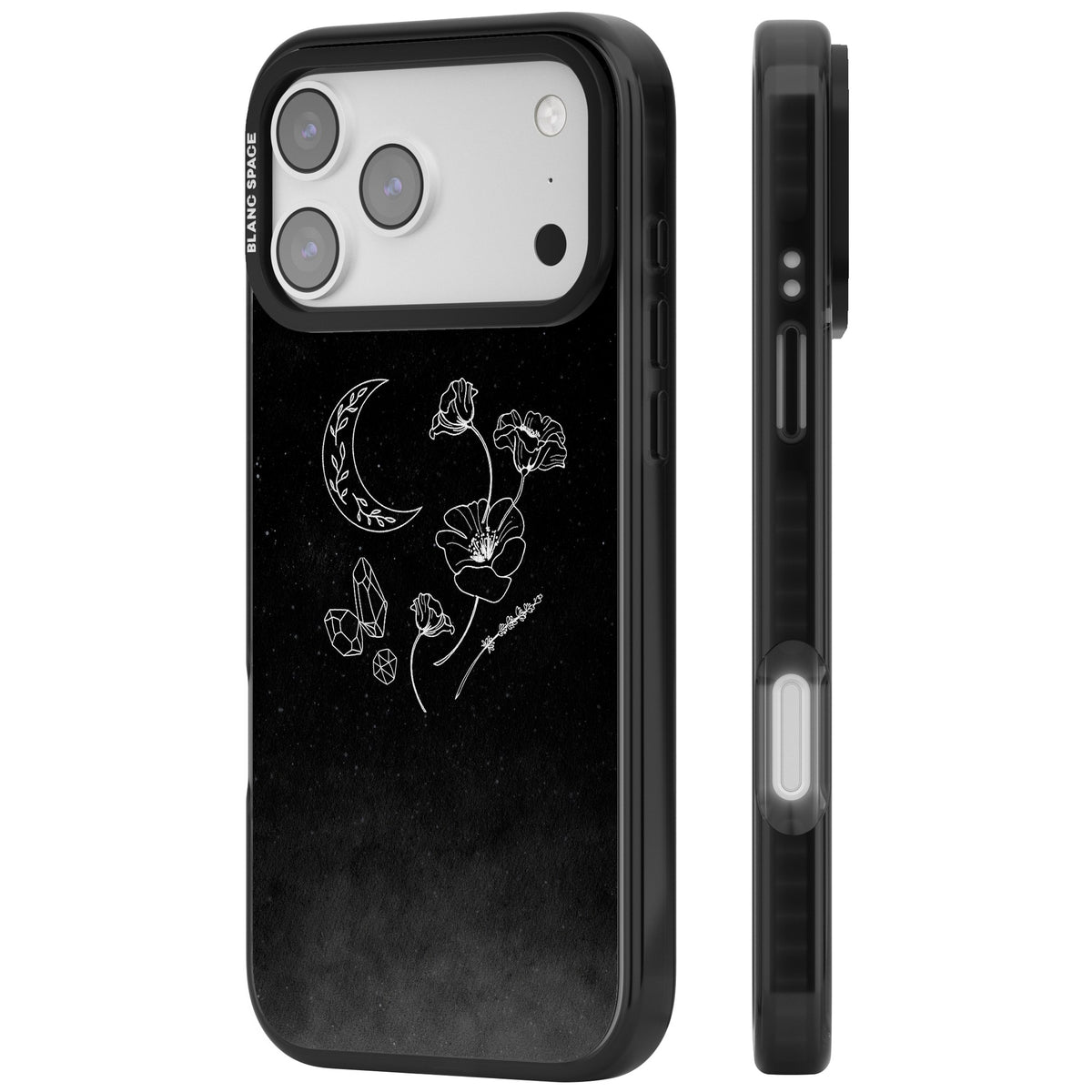Midnight Moon Botanic iPhone 17 Pro Max Impact Black Phone Case side