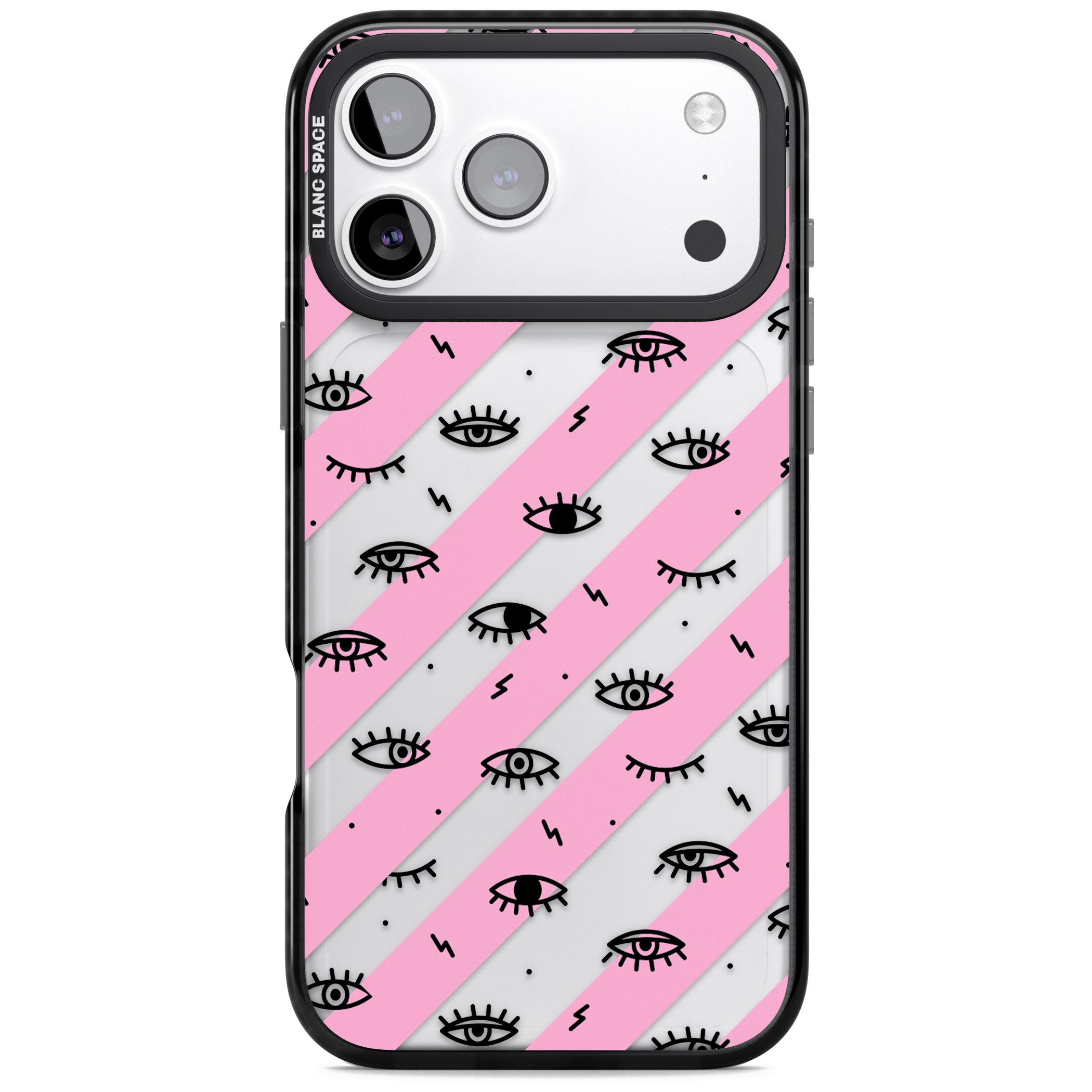 Pink Stripe Eyes iPhone 17 Pro Impact Black Phone Case