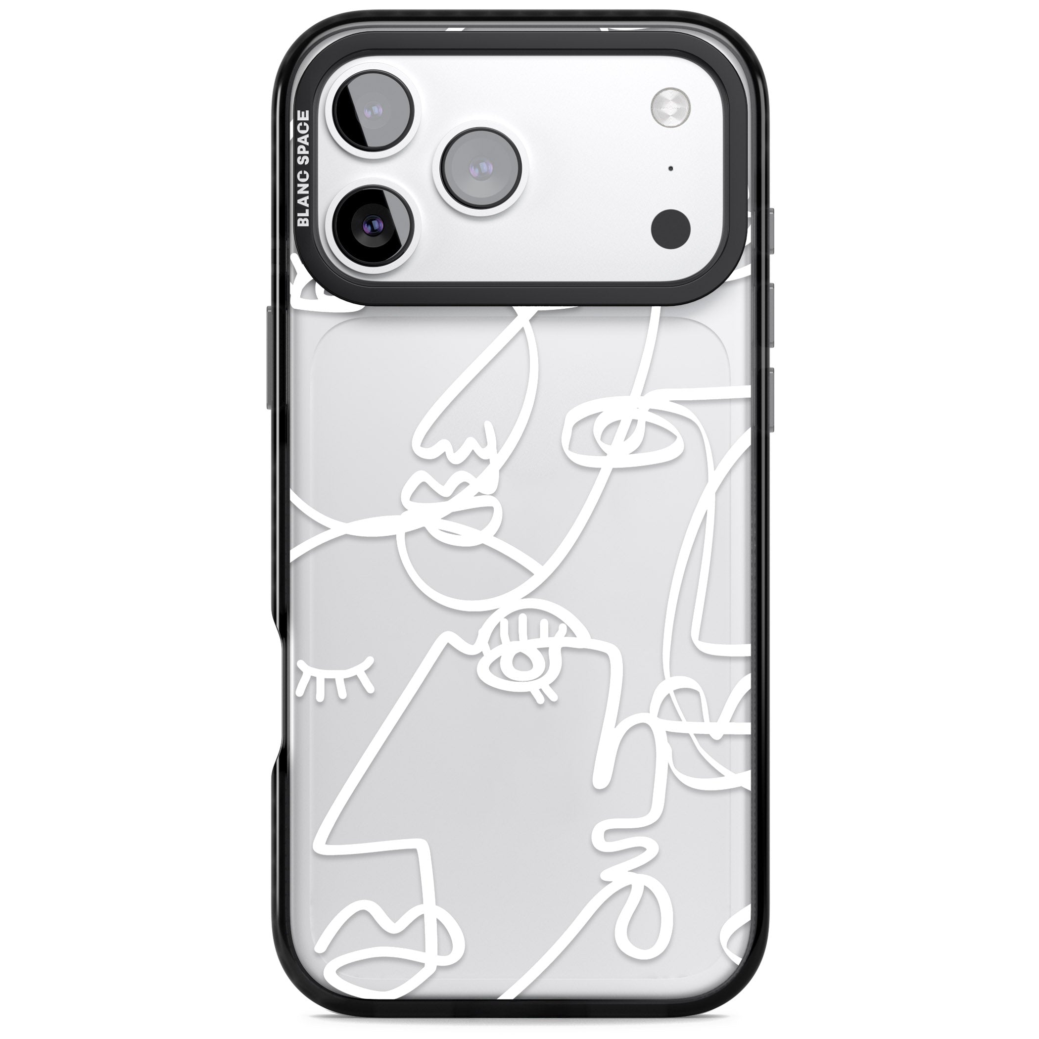 Abstract Line Art White Clear iPhone 17 Pro Impact Black Phone Case