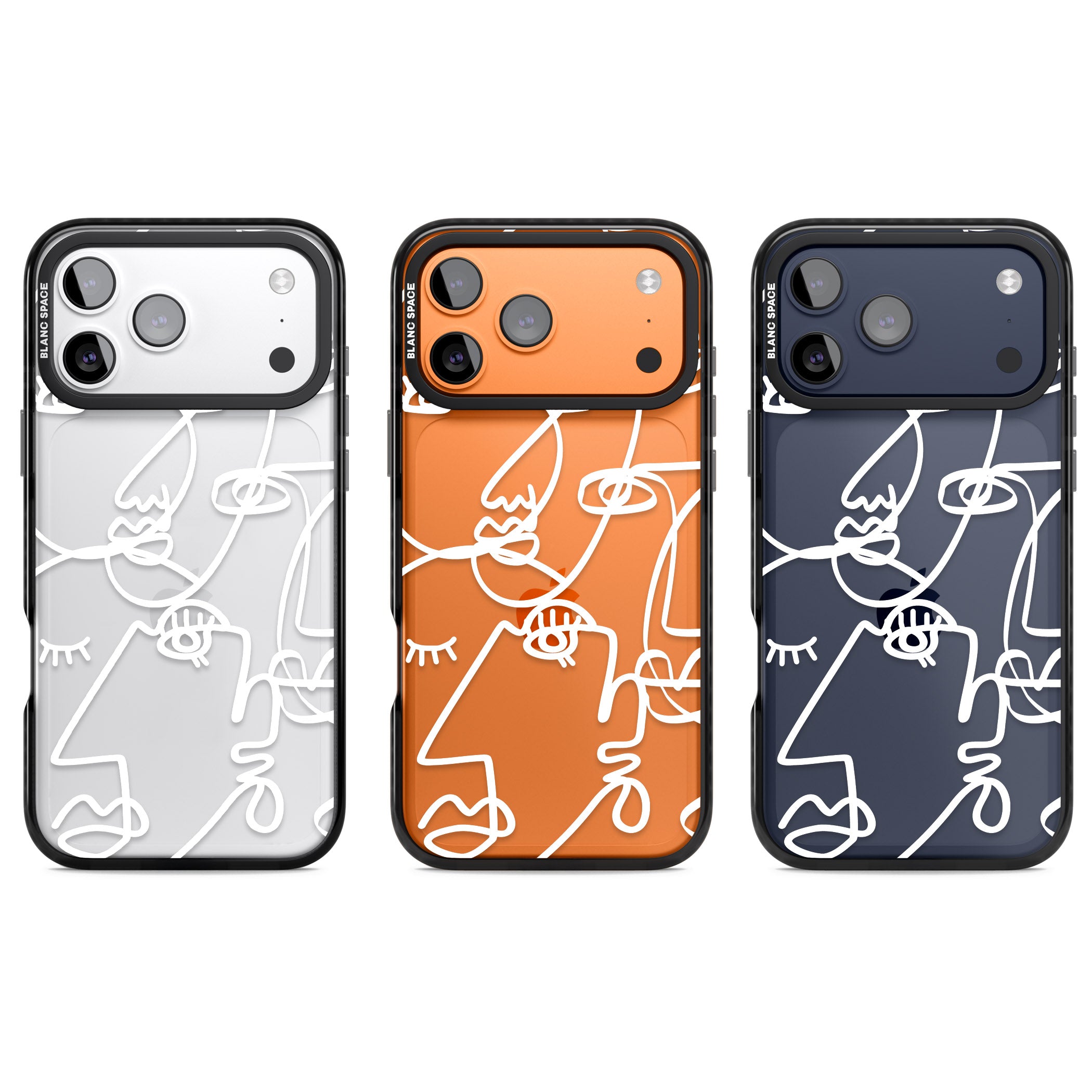 Abstract Line Art White Clear iPhone 17 Pro Impact Black Phone Case APT Impact Protection