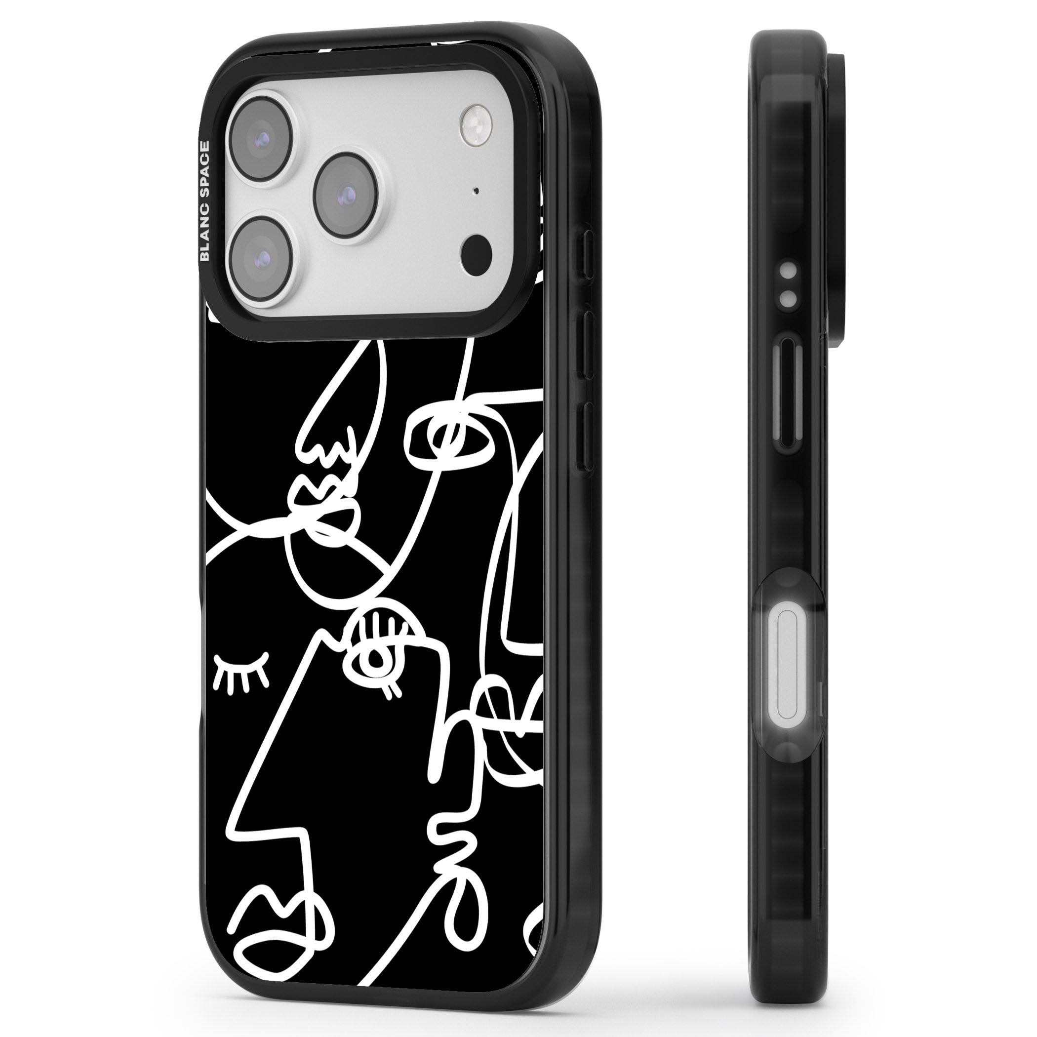 Abstract Line Art White Black iPhone 17 Pro Impact Black Phone Case Side Profile