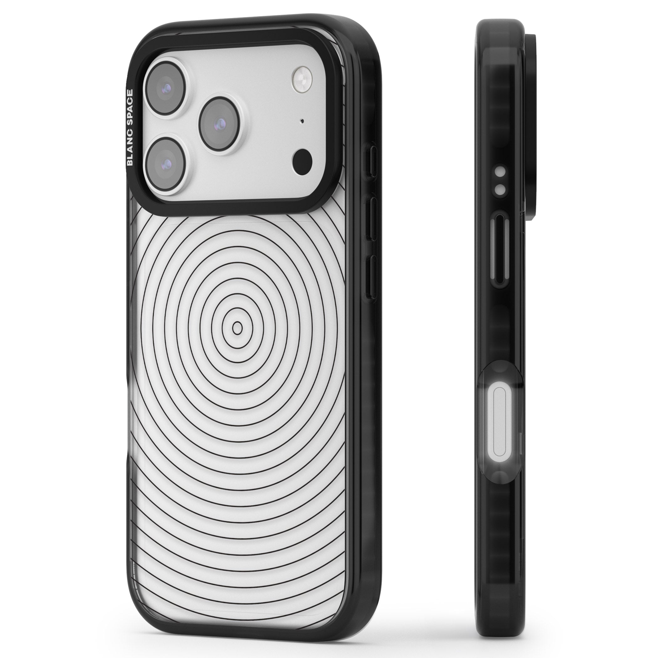 Concentric Lines: Monochrome Vibes iPhone 17 Pro Impact Black Phone Case Side Profile