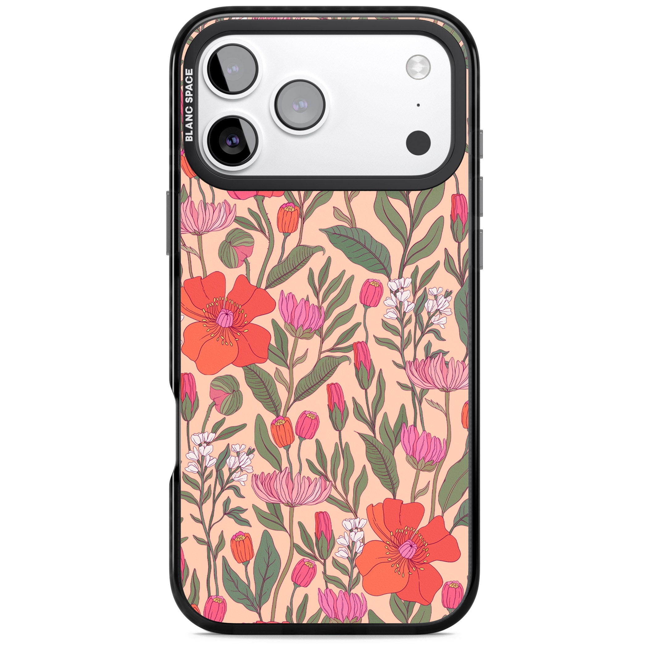 Peachy Floral Background iPhone 17 Pro Impact Black Phone Case