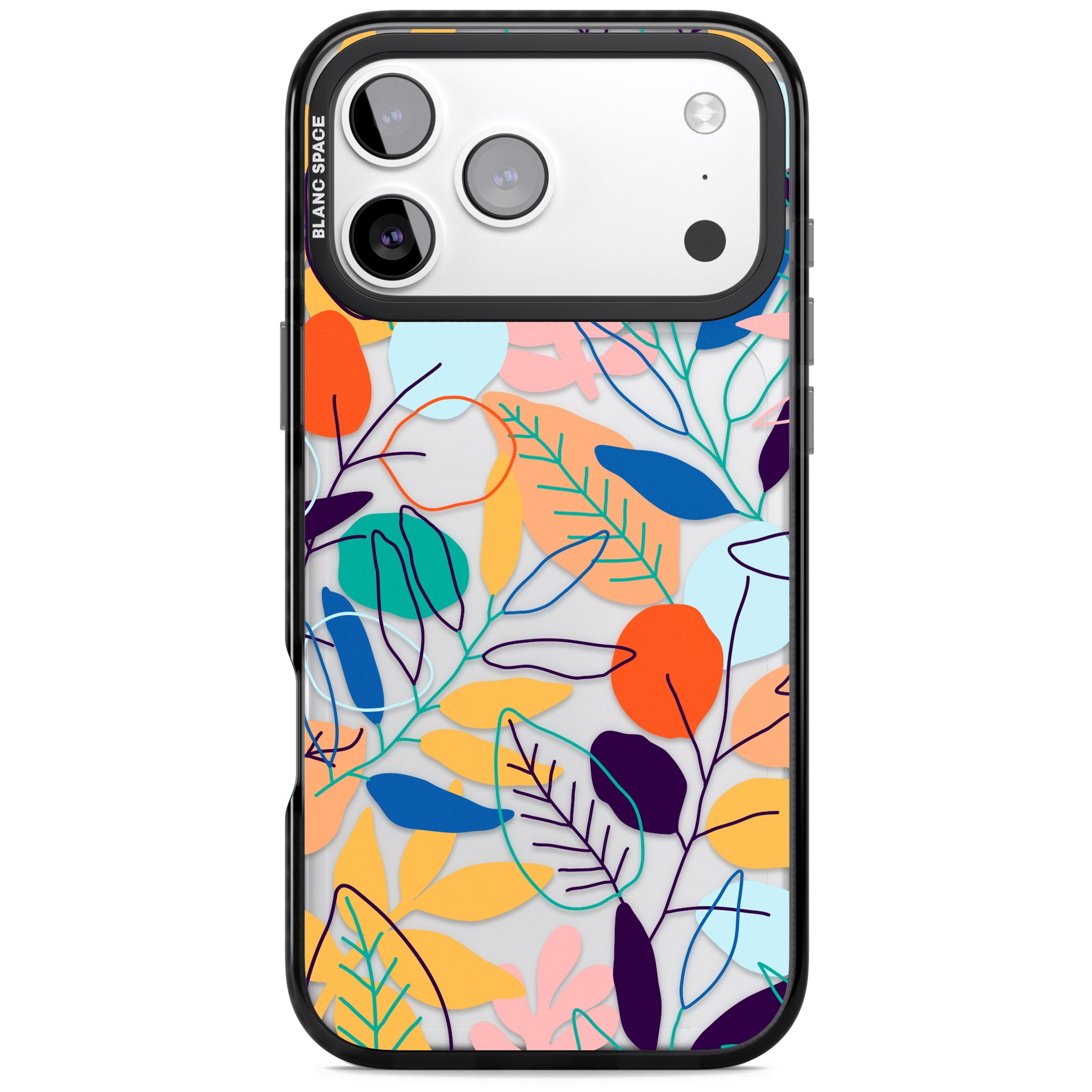 Abstract Line Drawn Leaves iPhone 17 Pro Impact Black Phone Case