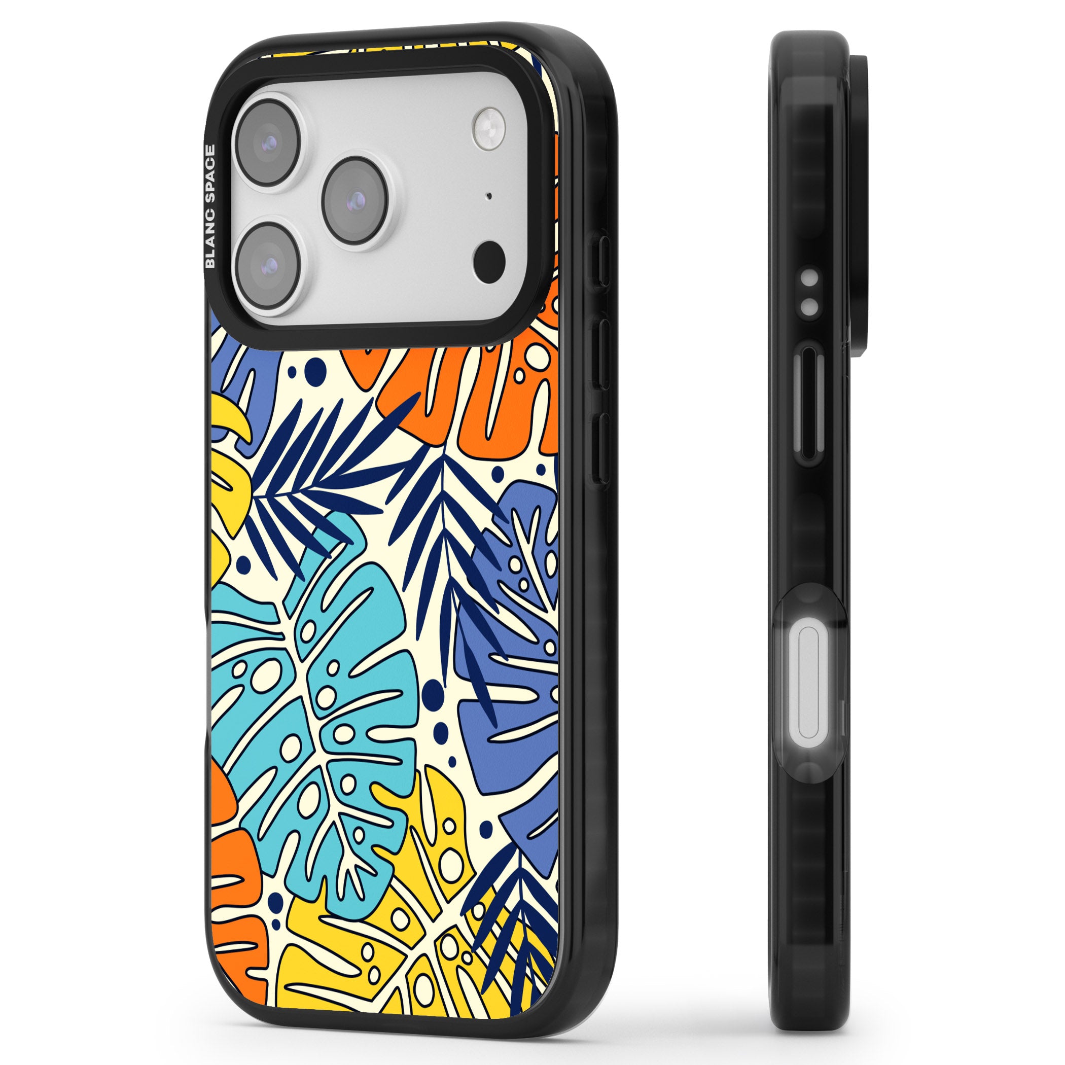 Beach Leaves iPhone 17 Pro Impact Black Phone Case Side Profile