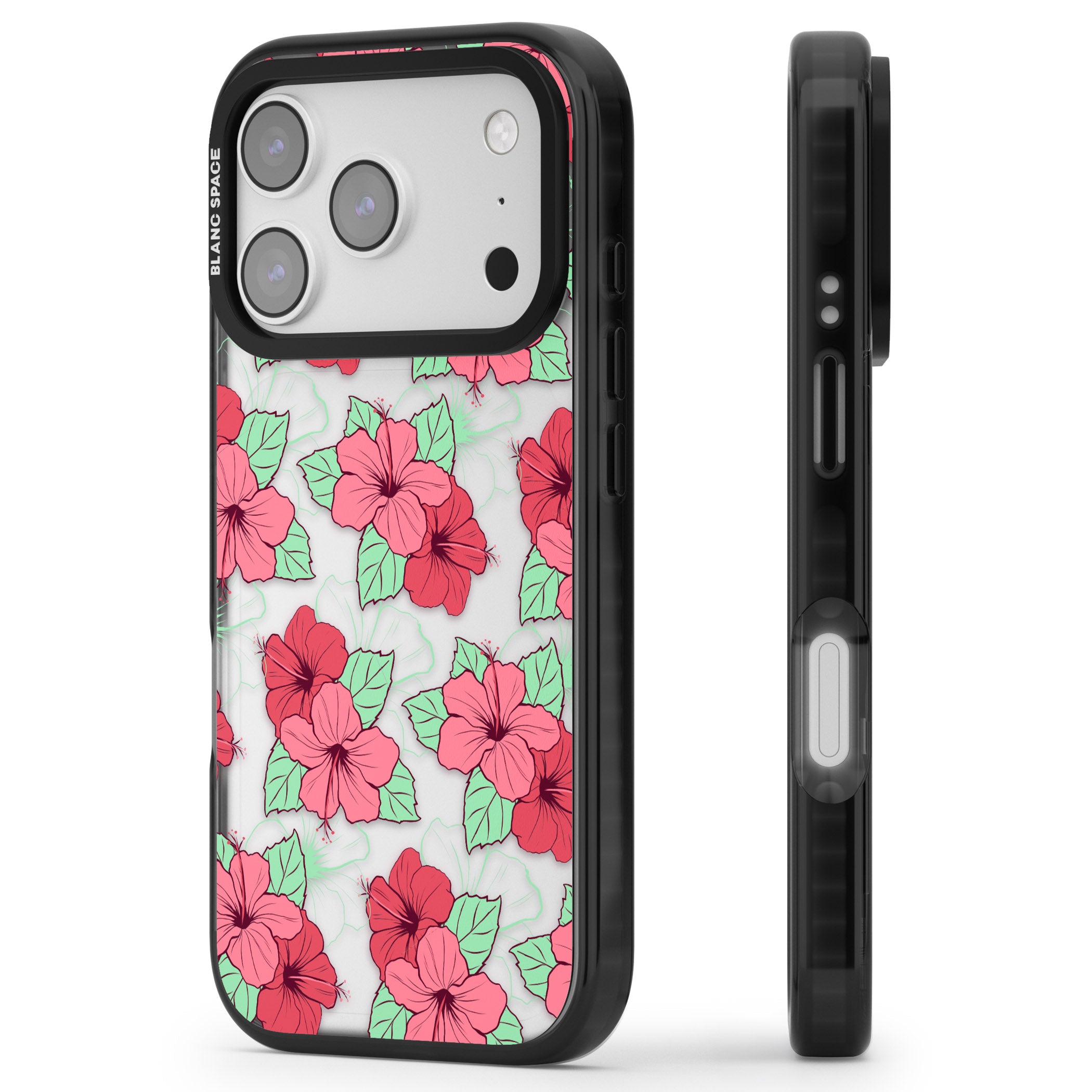 Pink Peony iPhone 17 Pro Impact Black Phone Case Side Profile