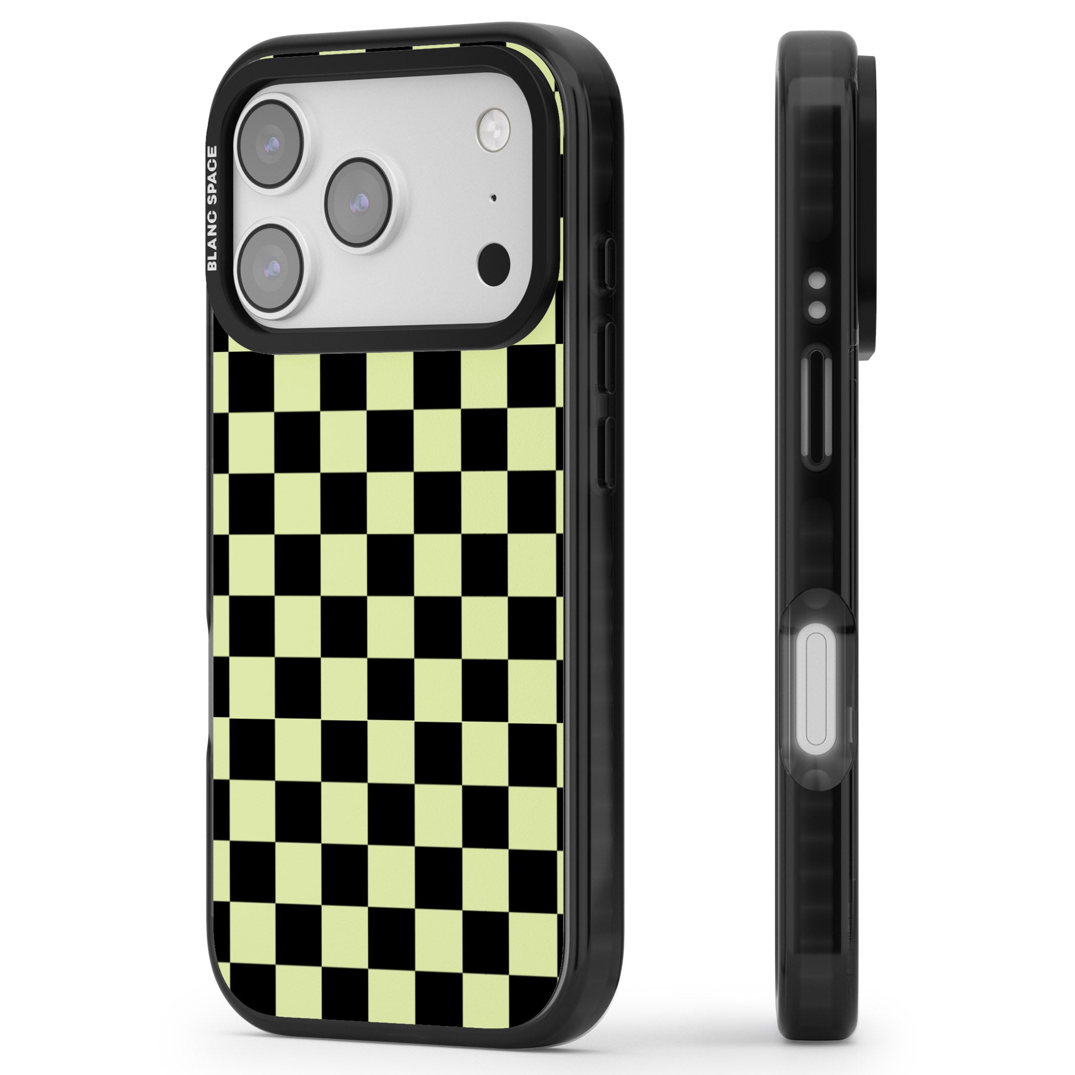 Black & Lime Check iPhone 17 Pro Impact Black Phone Case Side Profile