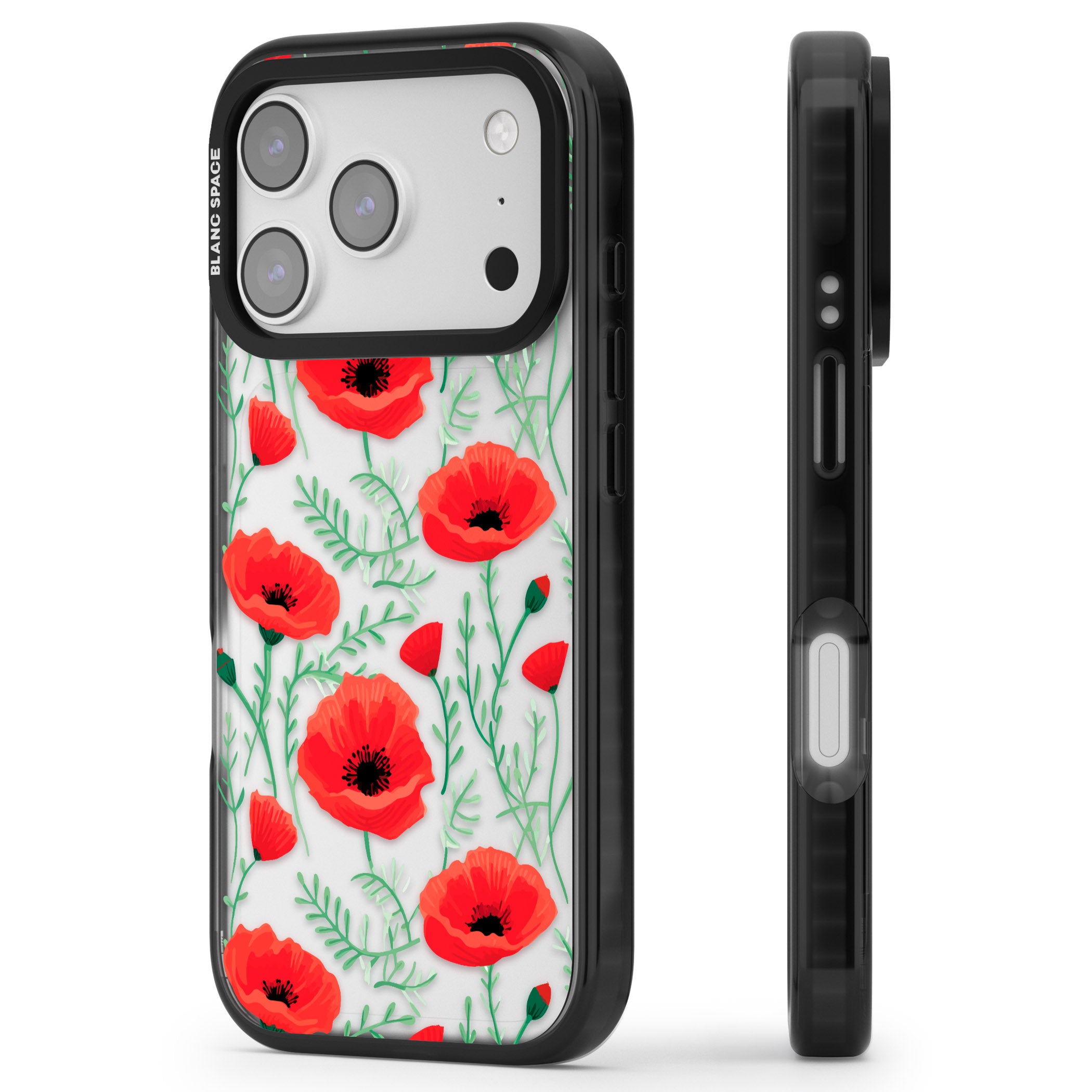 Poppy Garden iPhone 17 Pro Impact Black Phone Case Side Profile