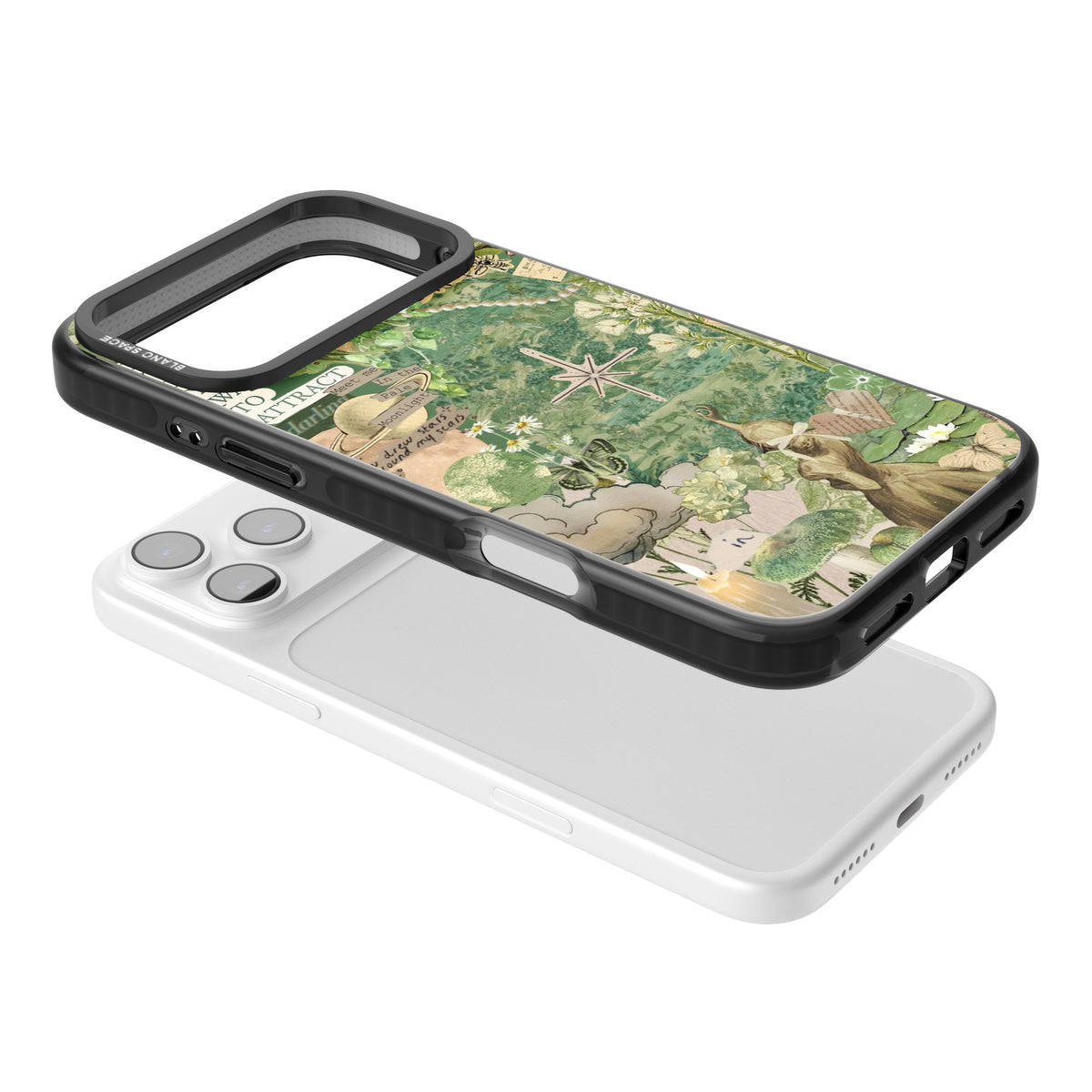 Green Vintage Collage iPhone 17 Pro Max Impact Black Phone Case angled