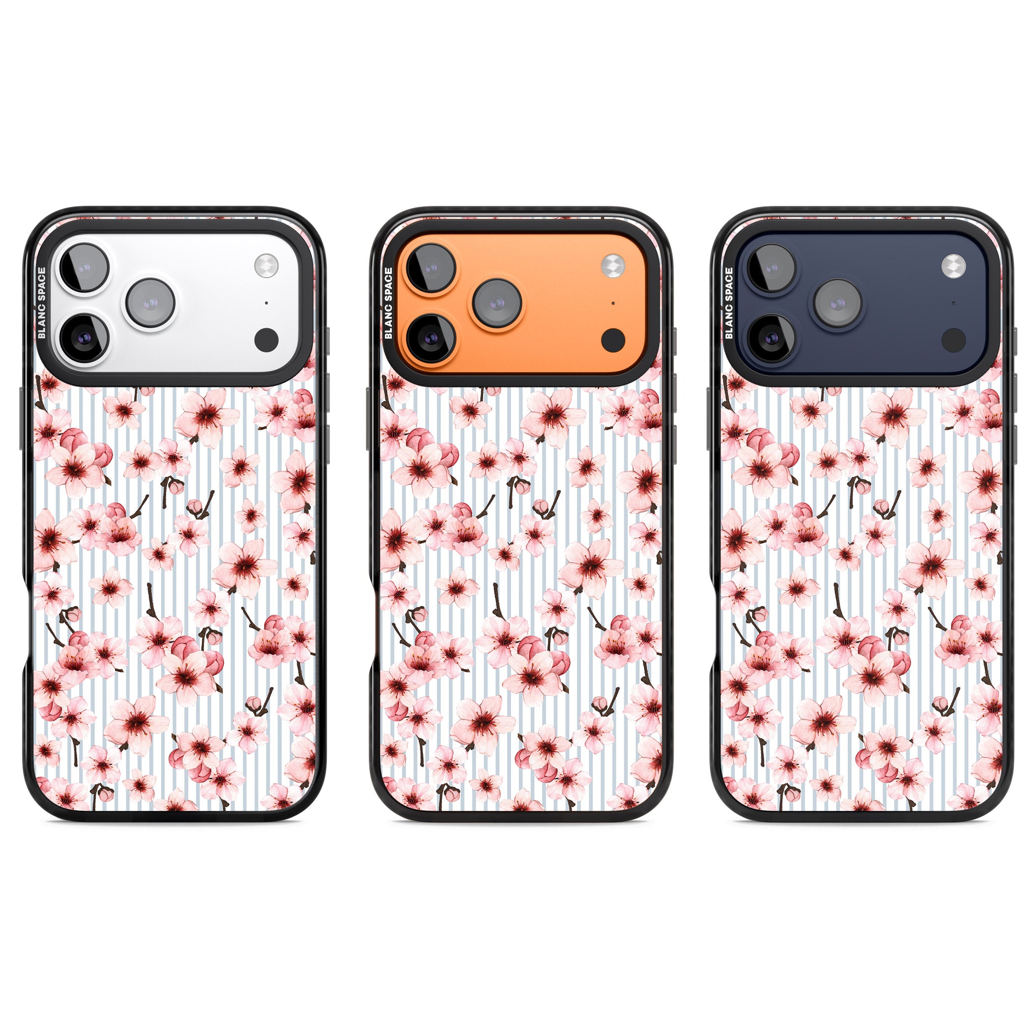 Cherry Blossoms Striped iPhone 17 Pro Impact Black Phone Case APT Impact Protection