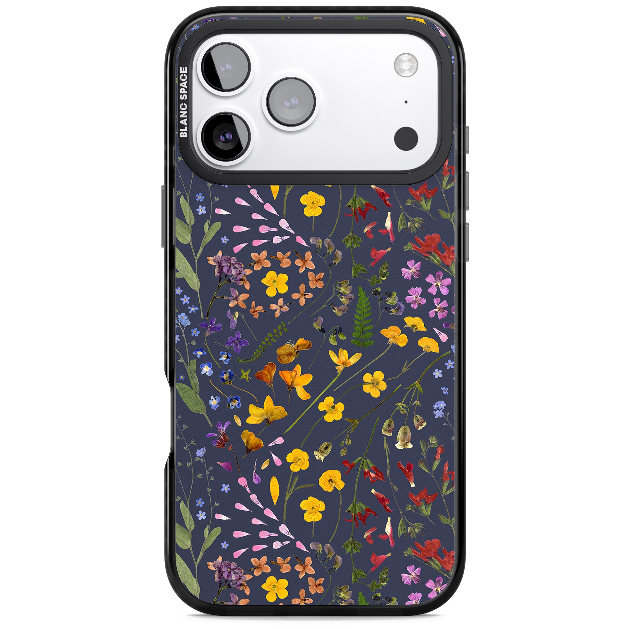Wildflower Leaves Cluster Navy iPhone 17 Pro Impact Black Phone Case