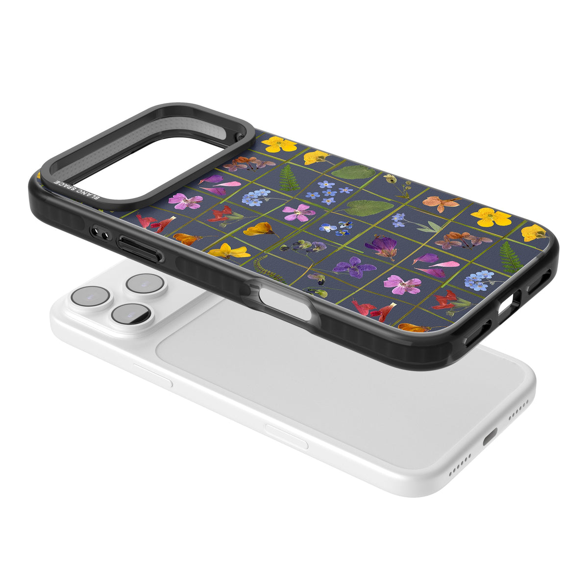 Wildflower Grid iPhone 17 Pro Max Impact Black Phone Case angled