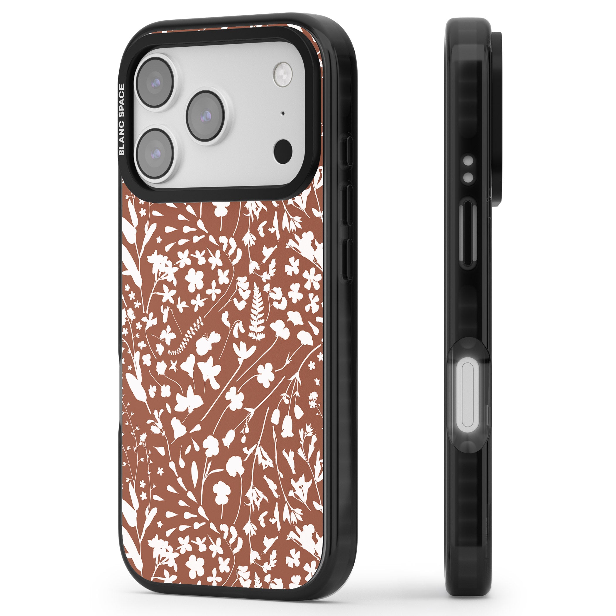 Wildflower Cluster On Terracotta iPhone 17 Pro Impact Black Phone Case Side Profile